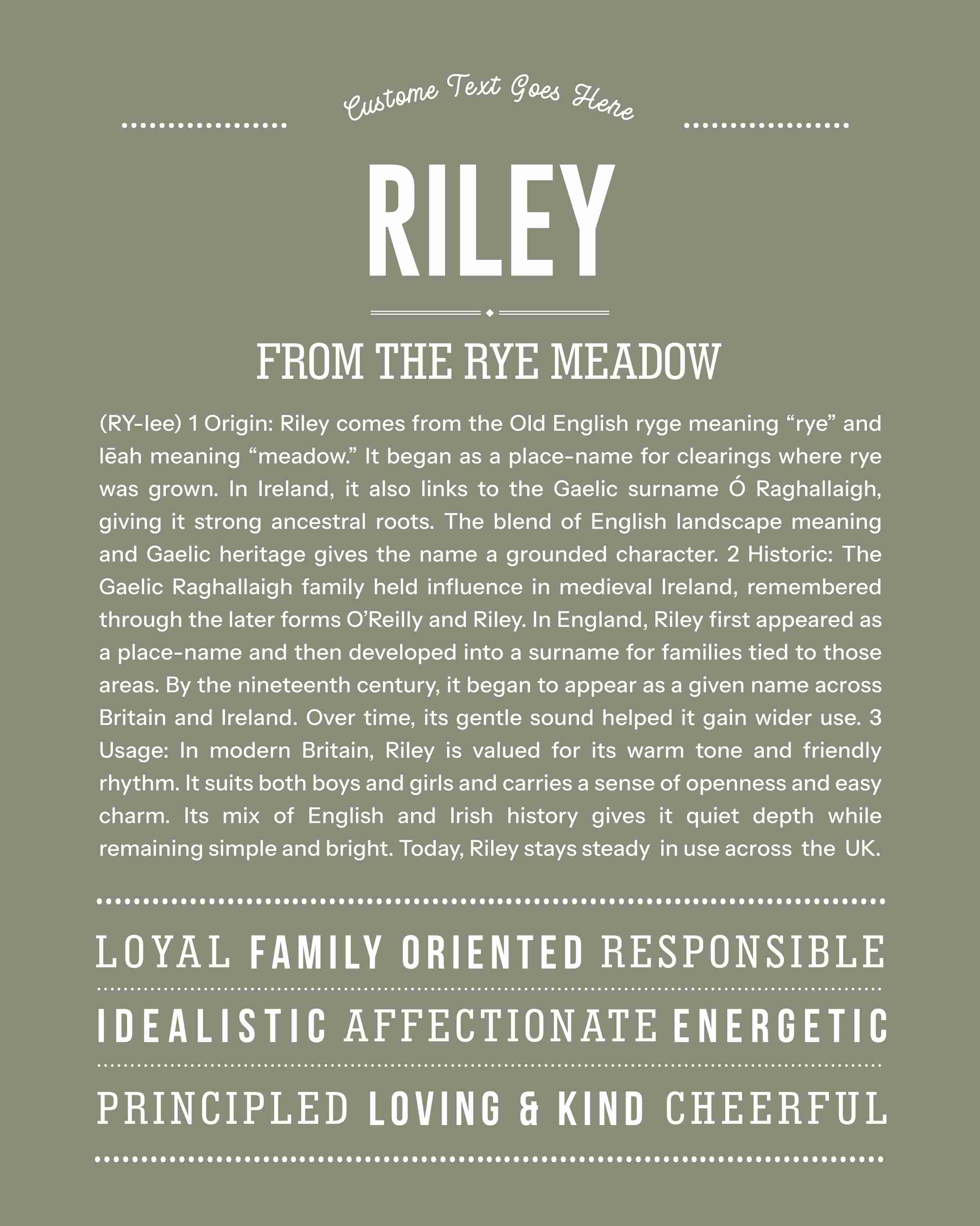 Riley | Personalised Name Meaning Print – Custom Name Art Gift