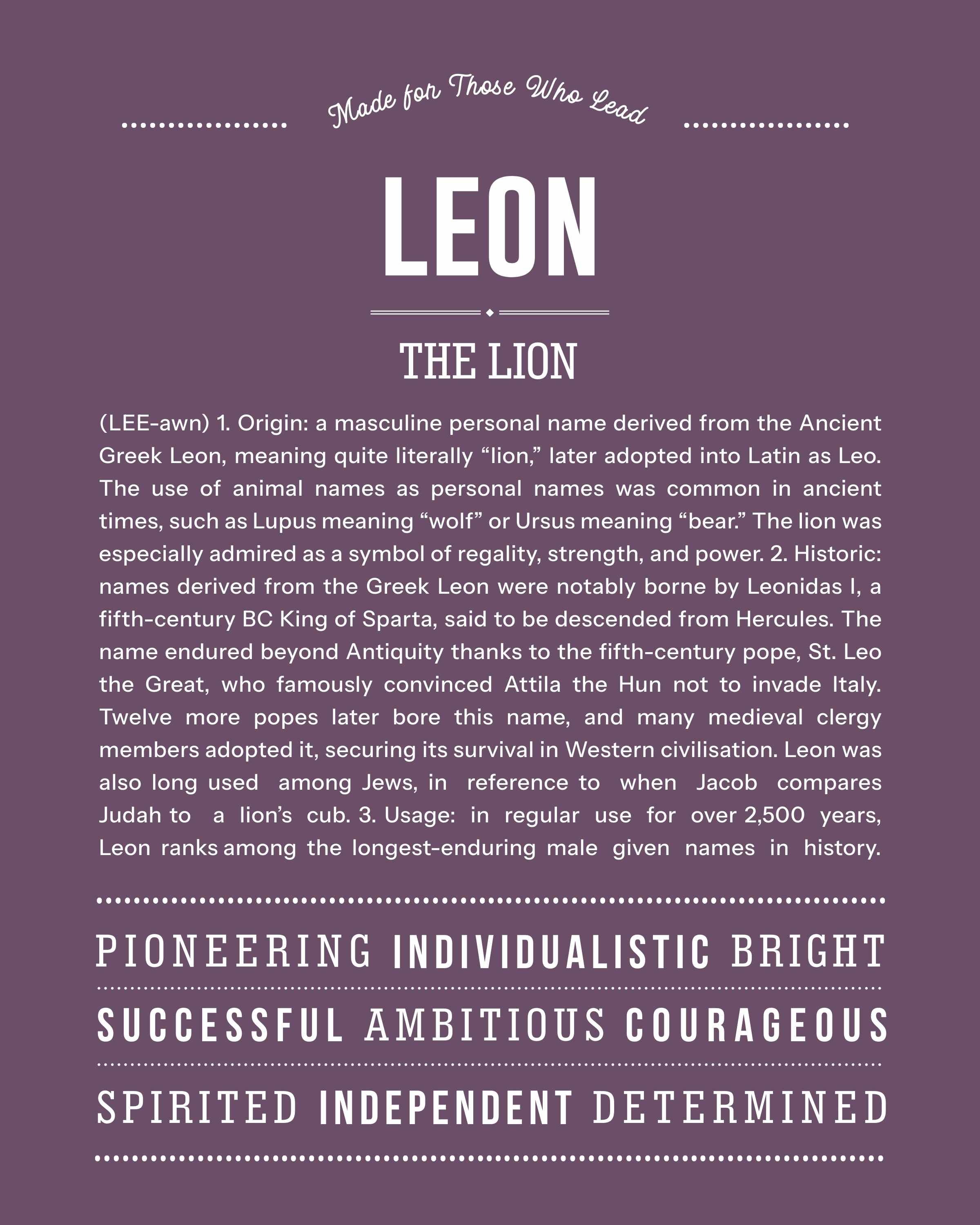 Leon | Personalised Name Meaning Print – Custom Name Art Gift