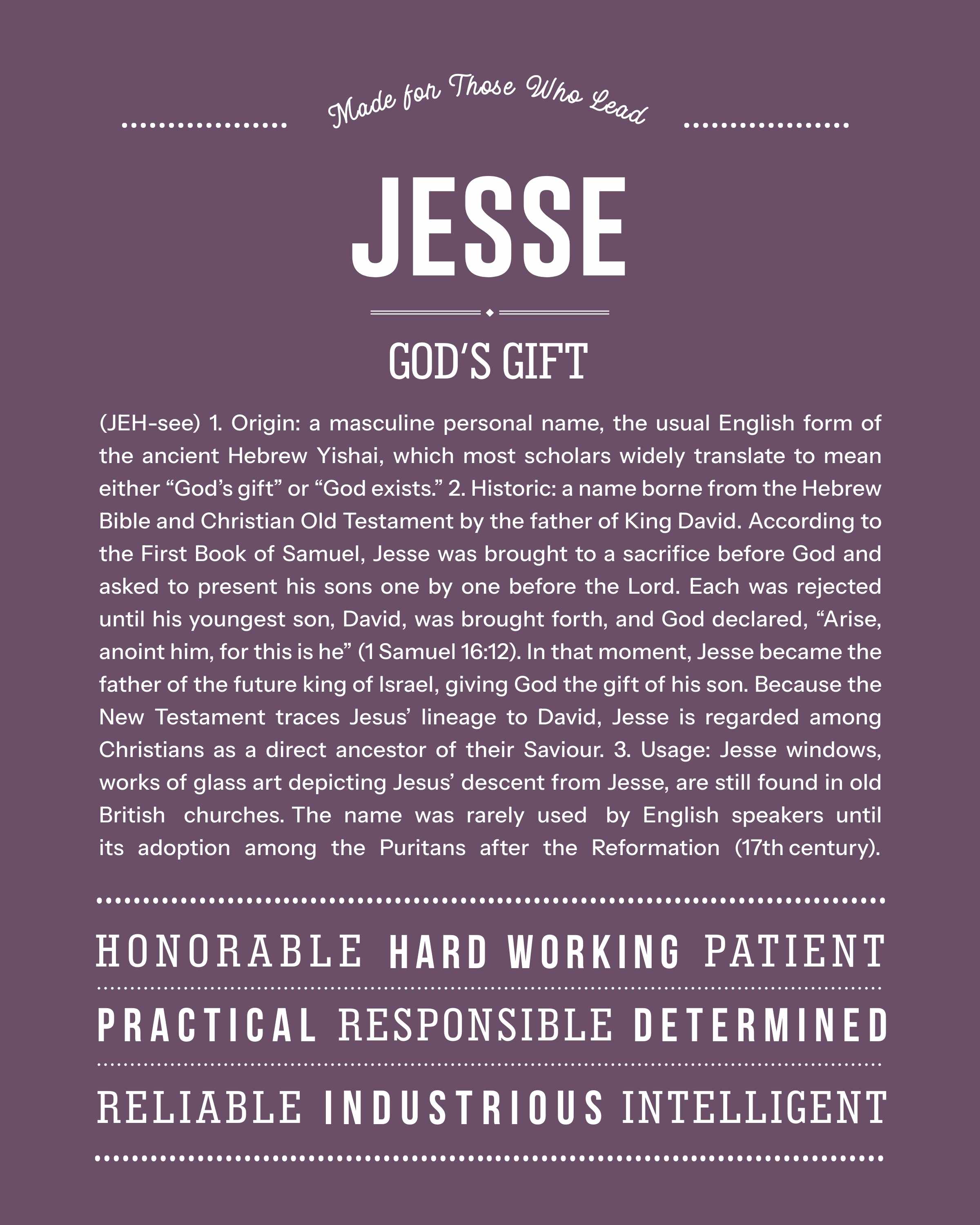 Jesse | Personalised Name Meaning Print – Custom Name Art Gift