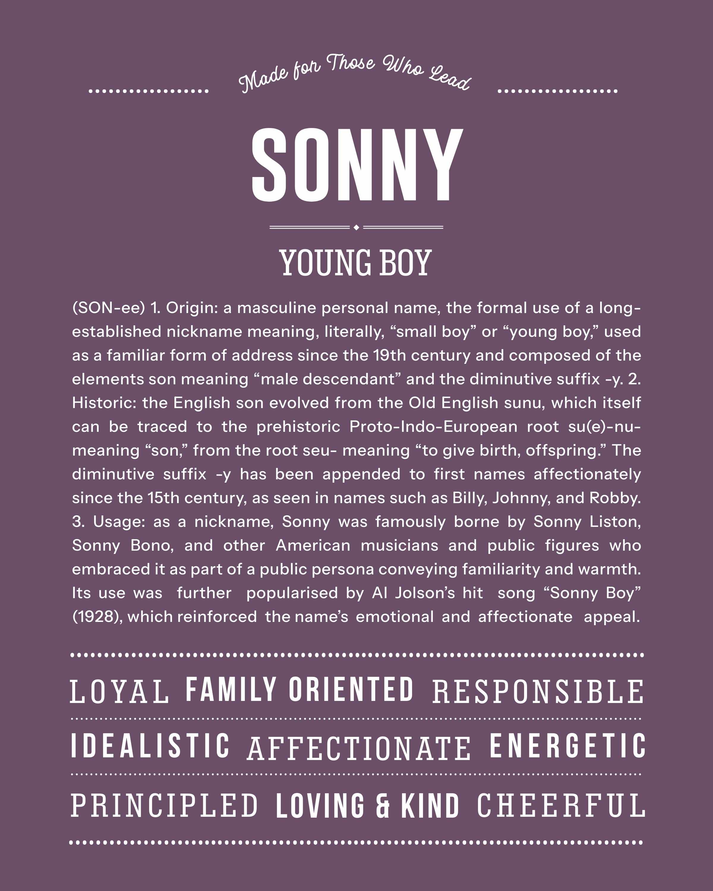 Sonny | Personalised Name Meaning Print – Custom Name Art Gift