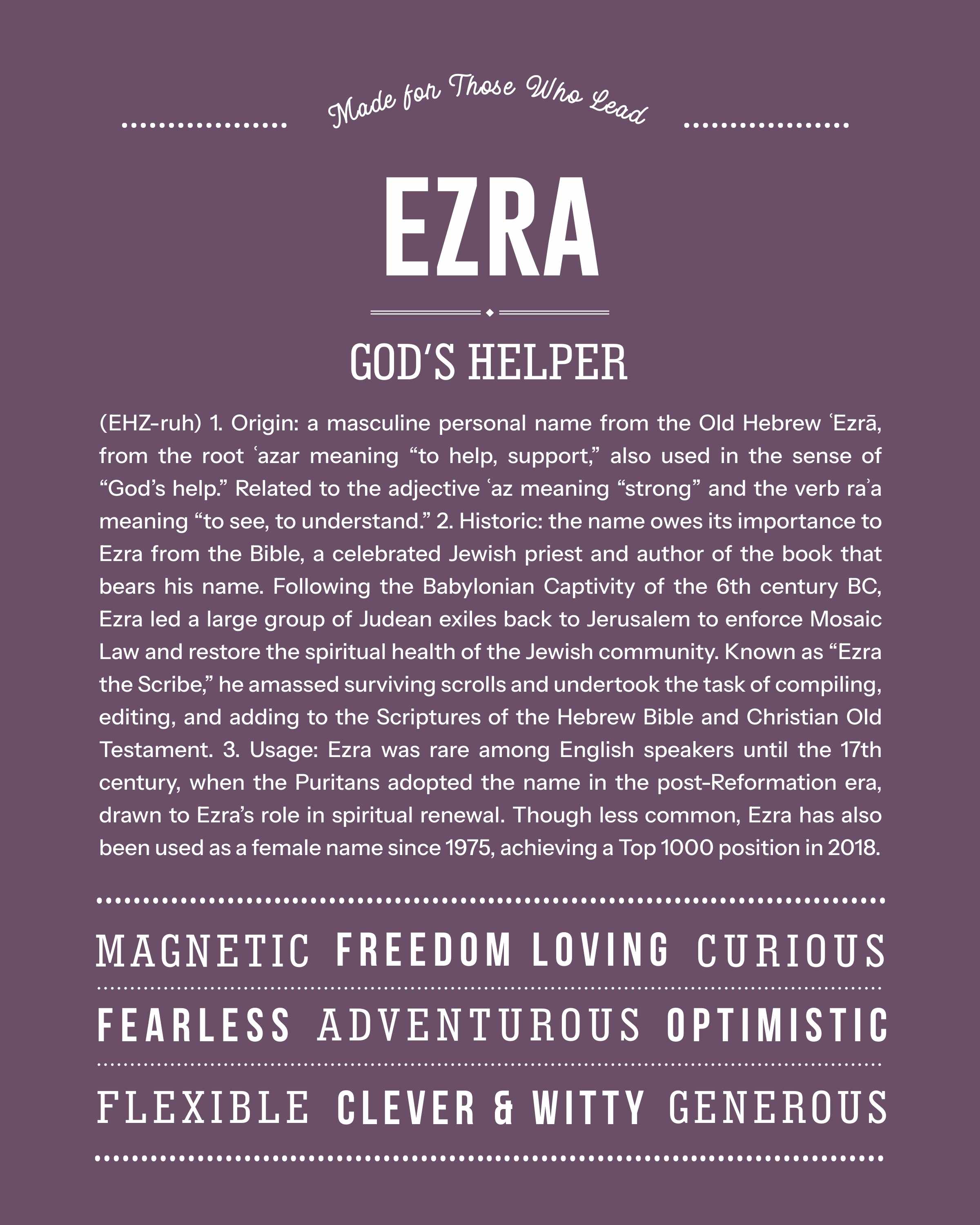 Ezra | Personalised Name Meaning Print – Custom Name Art Gift