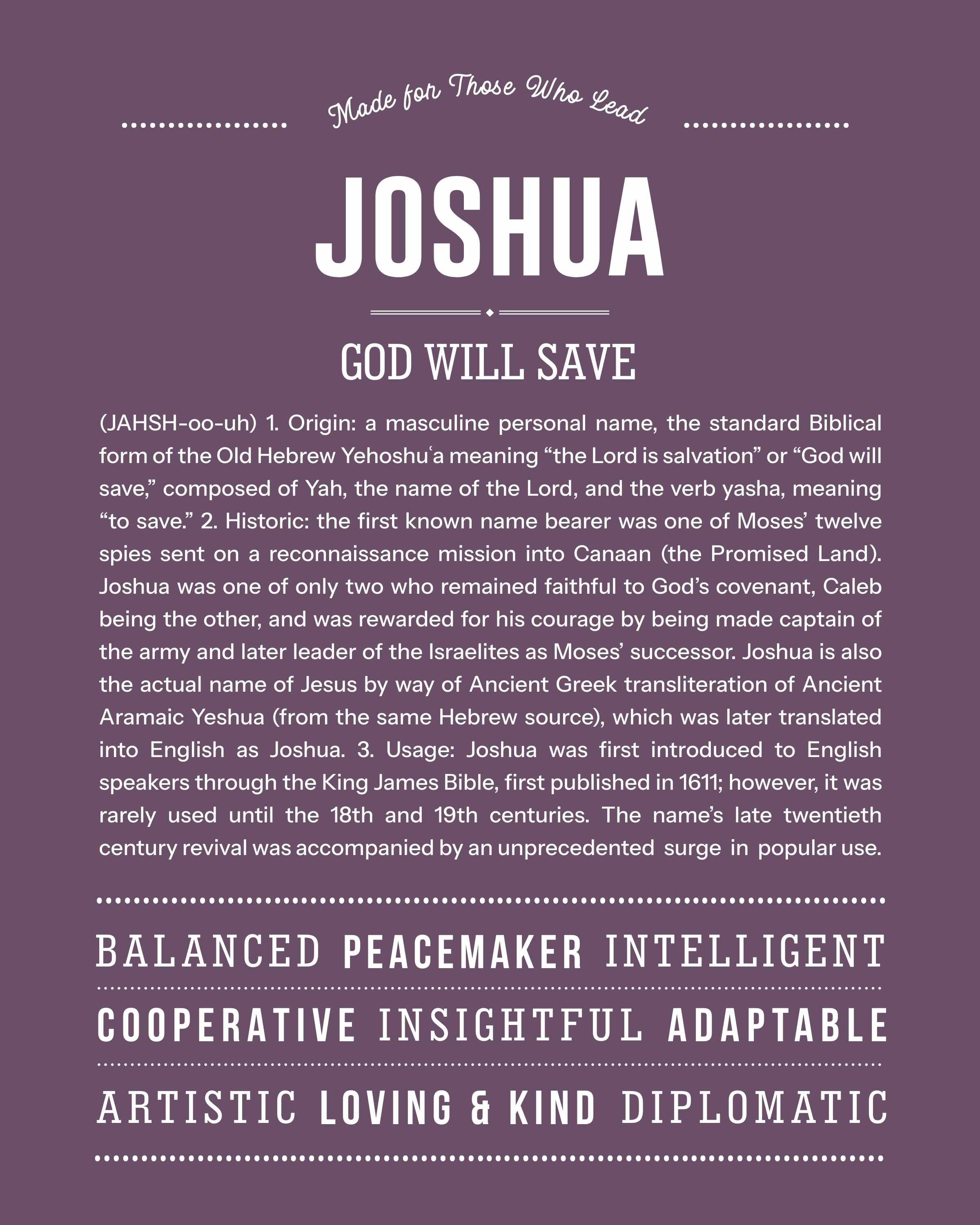 Joshua | Personalised Name Meaning Print – Custom Name Art Gift