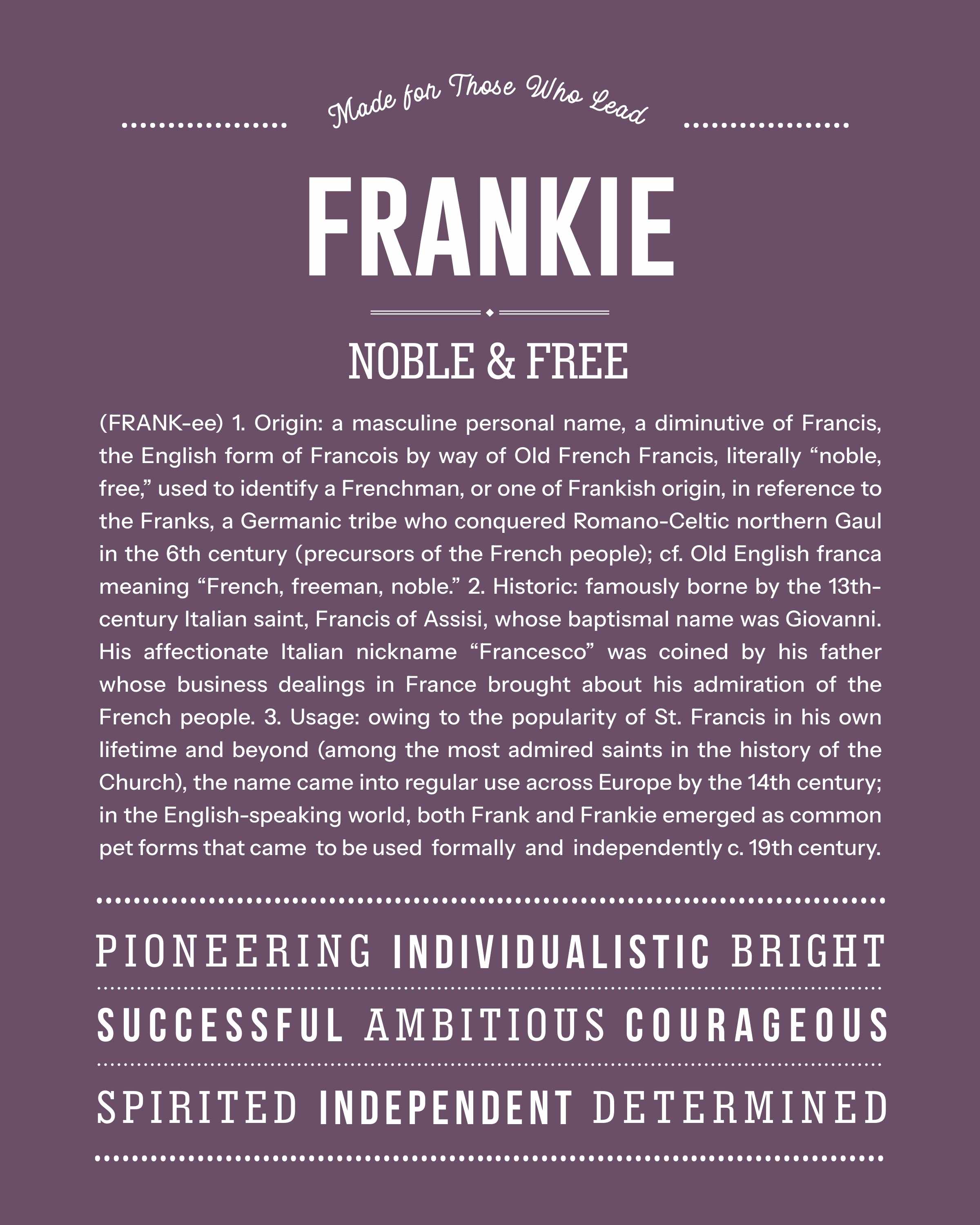 Frankie (male) | Personalised Name Meaning Print – Custom Name Art Gift