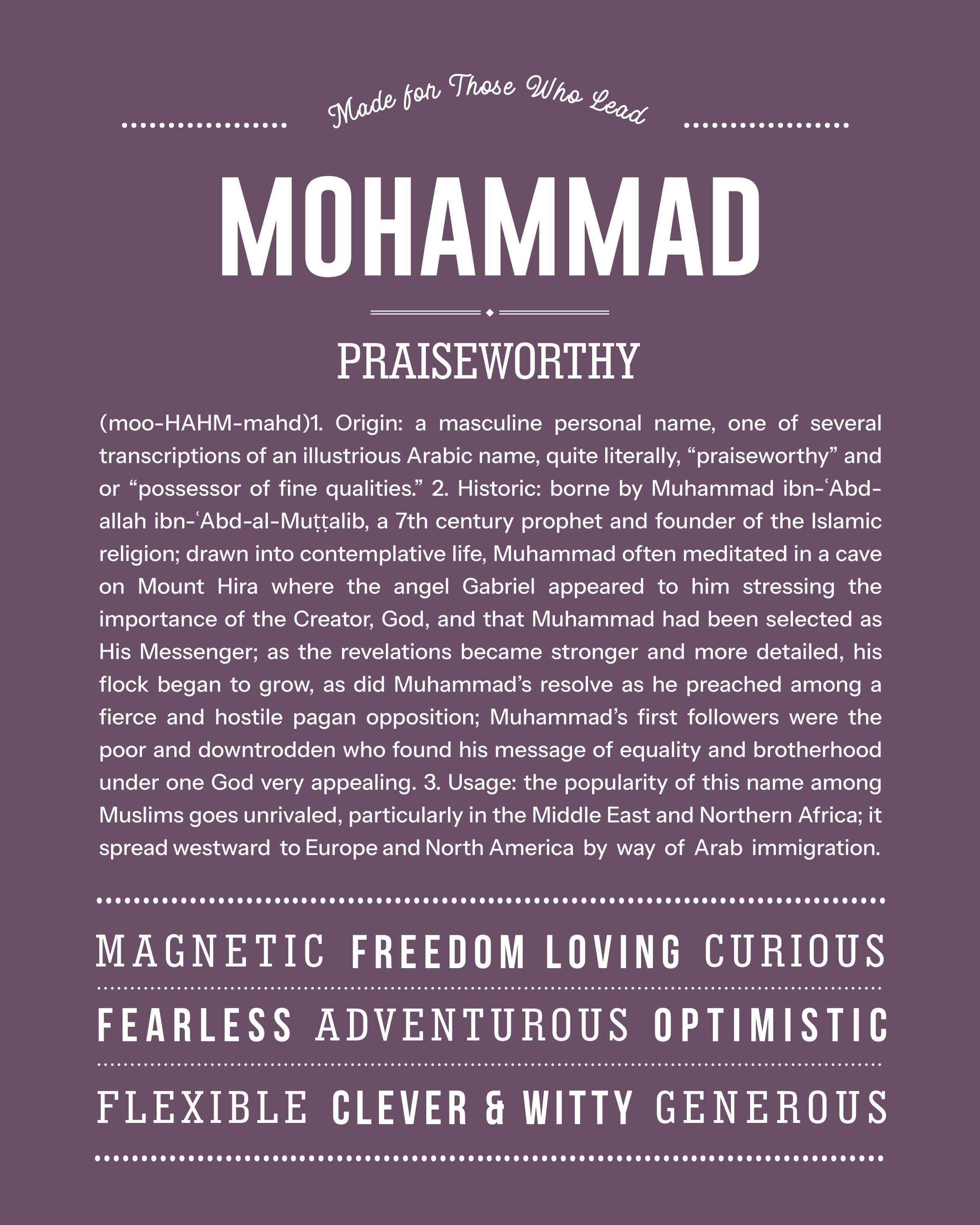 Mohammad | Personalised Name Meaning Print – Custom Name Art Gift