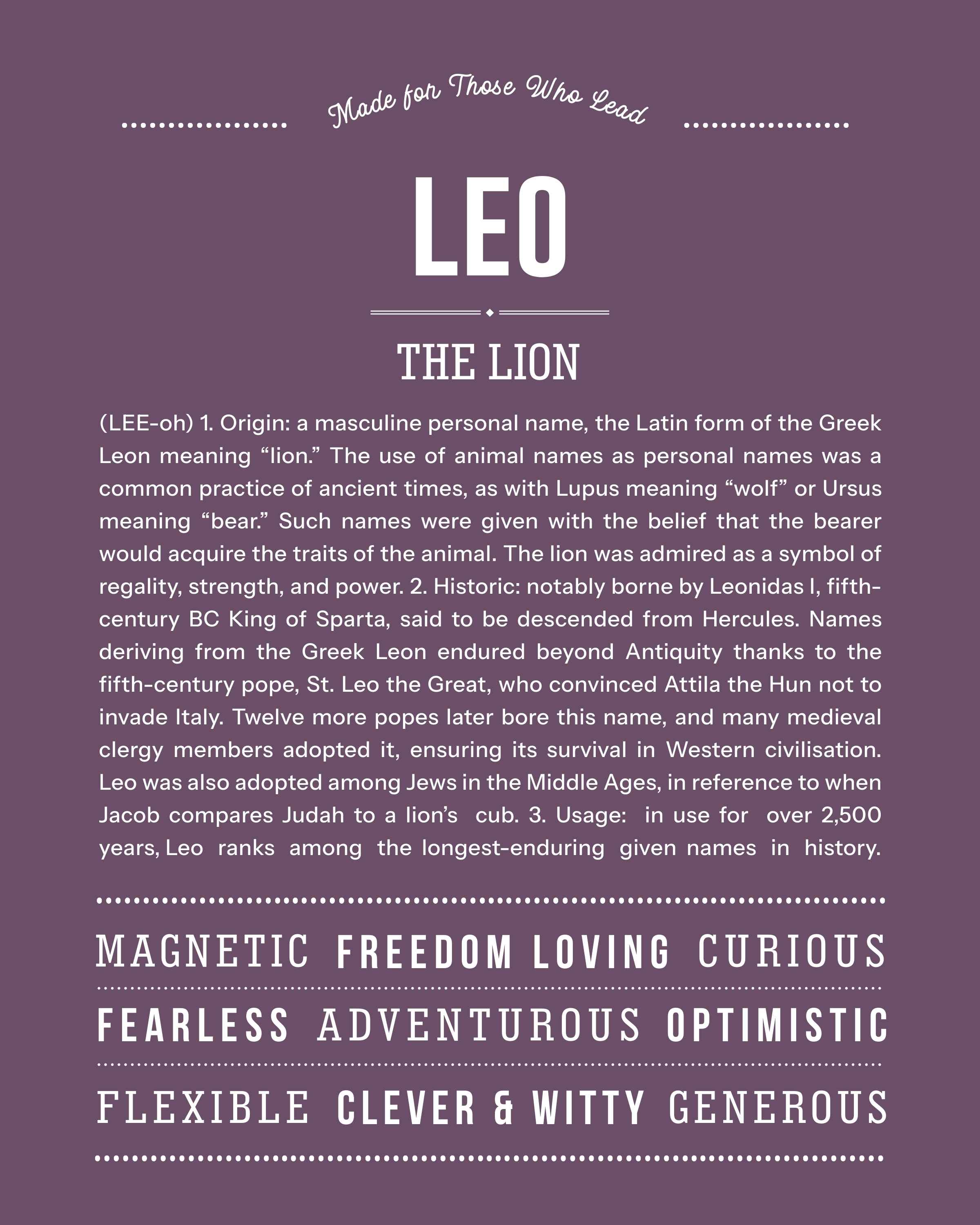 Leo | Personalised Name Meaning Print – Custom Name Art Gift