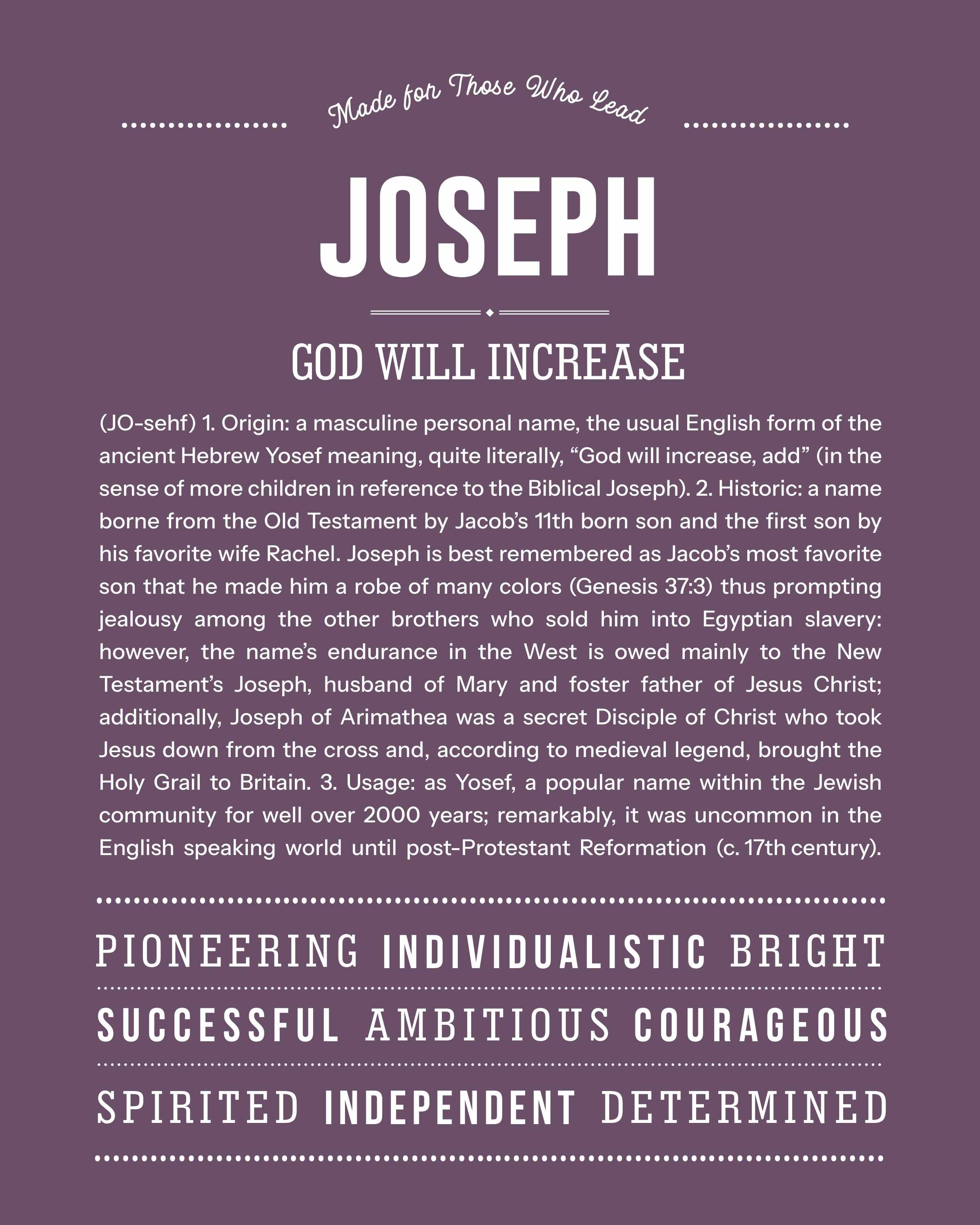 Joseph | Personalised Name Meaning Print – Custom Name Art Gift