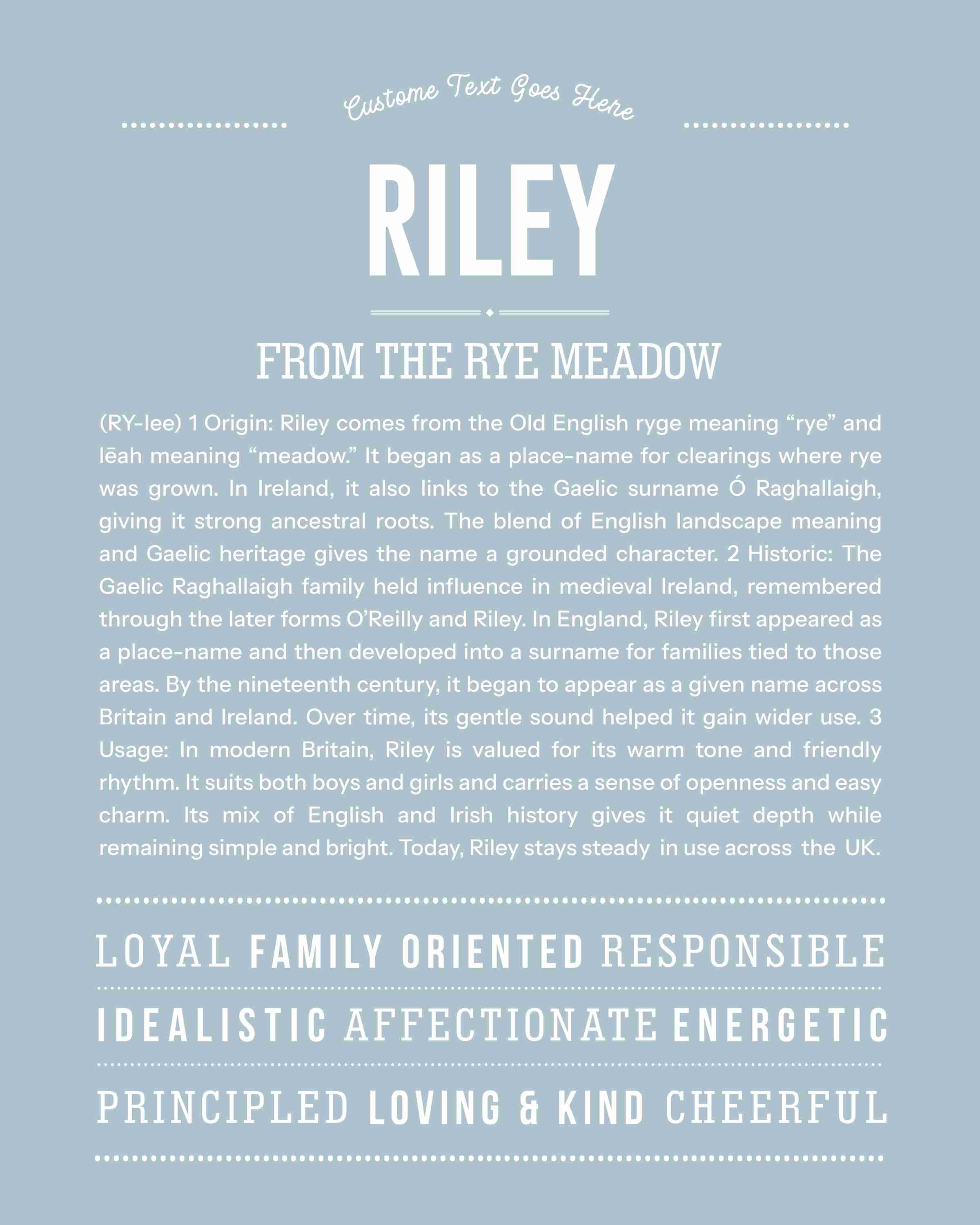 Riley | Personalised Name Meaning Print – Custom Name Art Gift