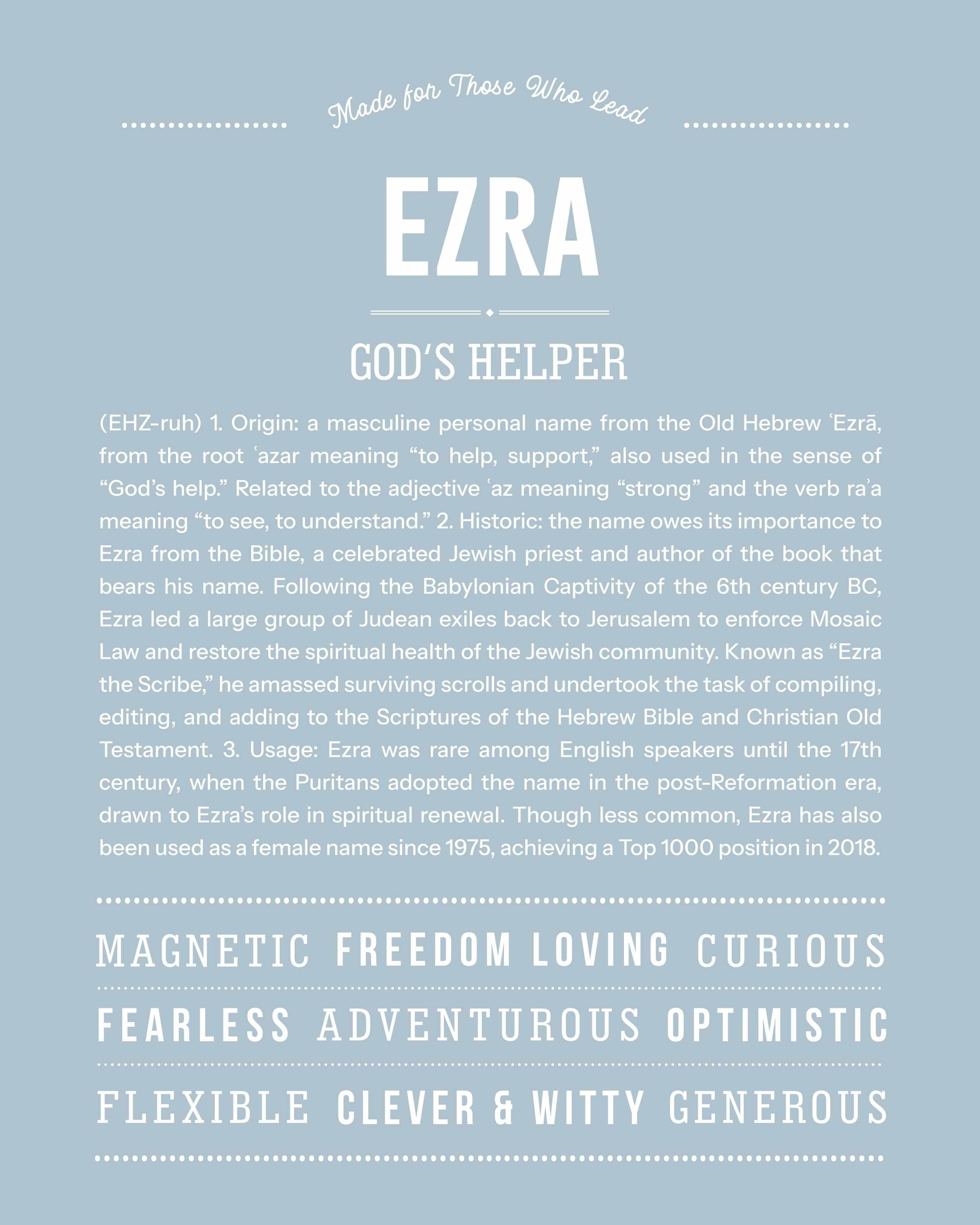 Ezra | Personalised Name Meaning Print – Custom Name Art Gift