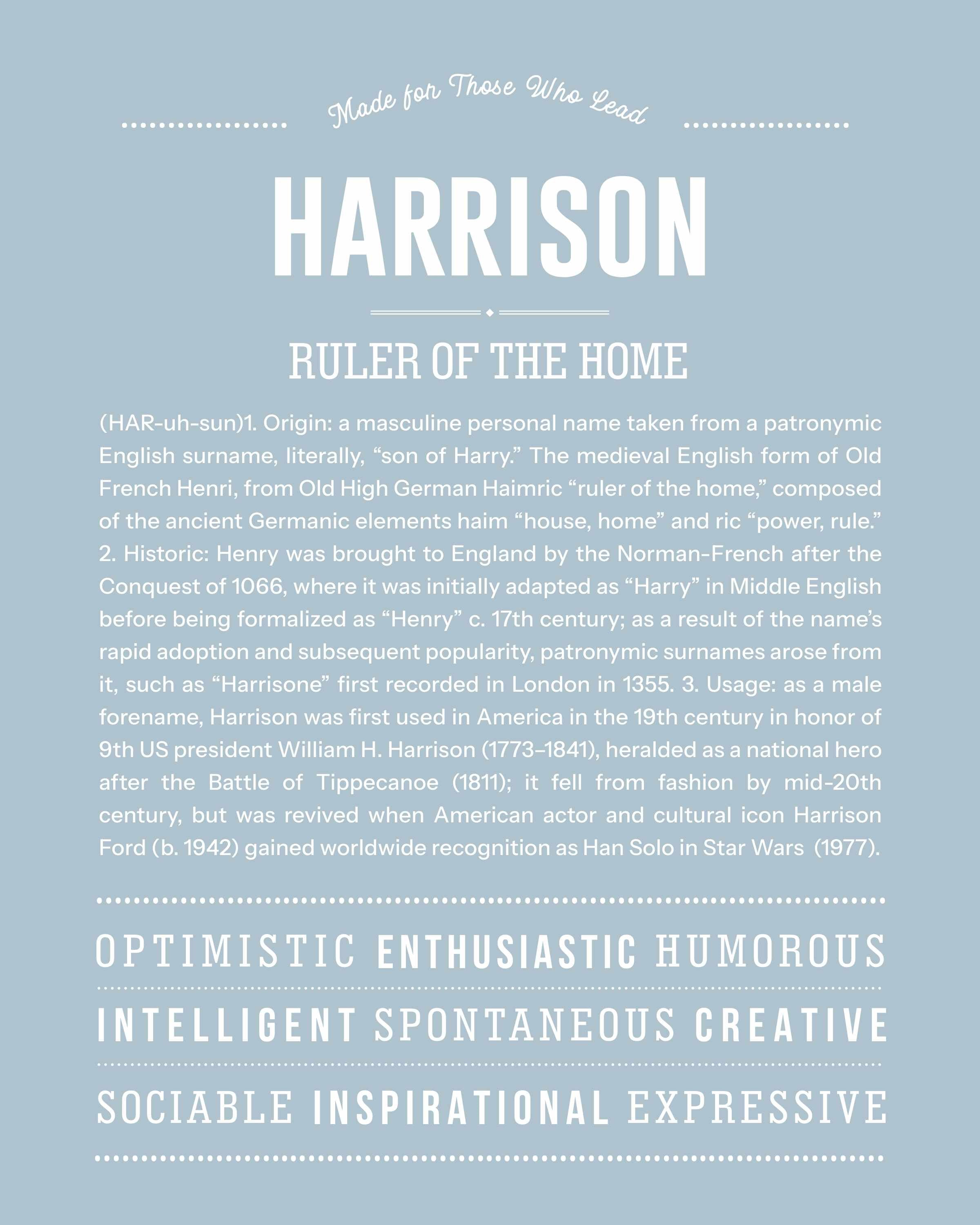 Harrison | Personalised Name Meaning Print – Custom Name Art Gift