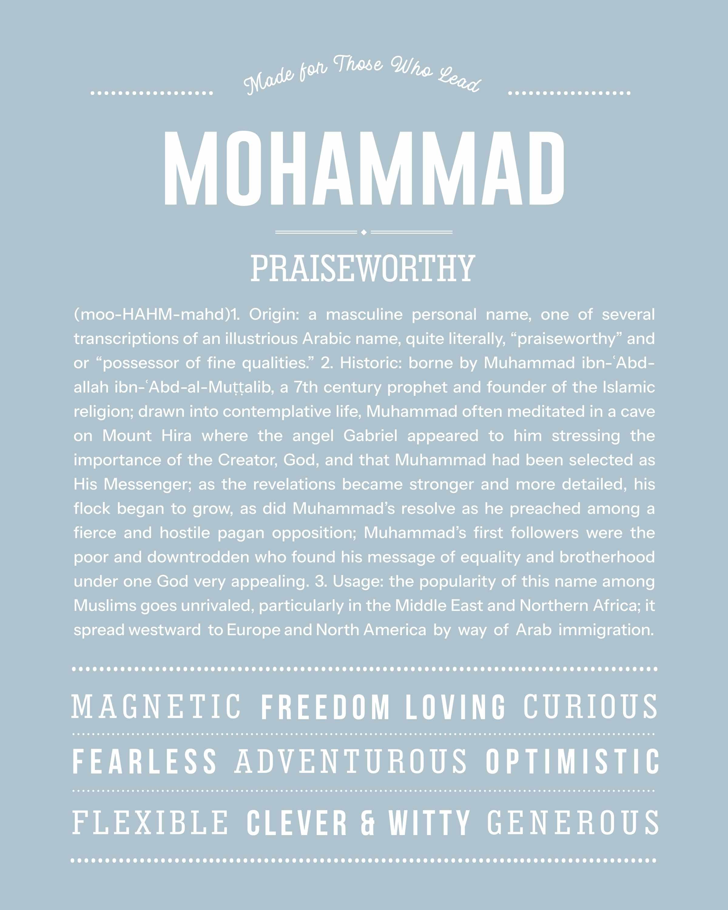 Mohammad | Personalised Name Meaning Print – Custom Name Art Gift