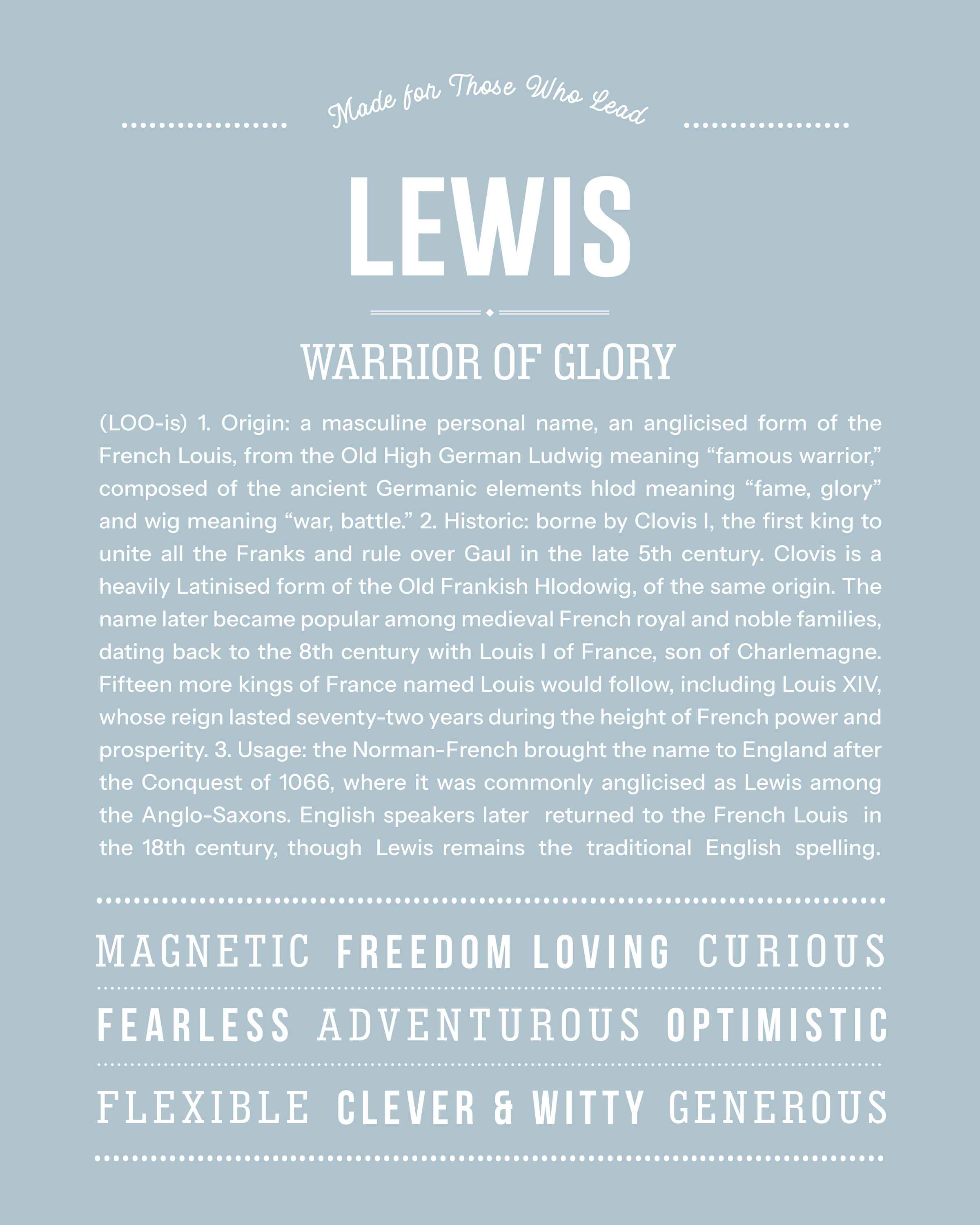 Lewis | Personalised Name Meaning Print – Custom Name Art Gift