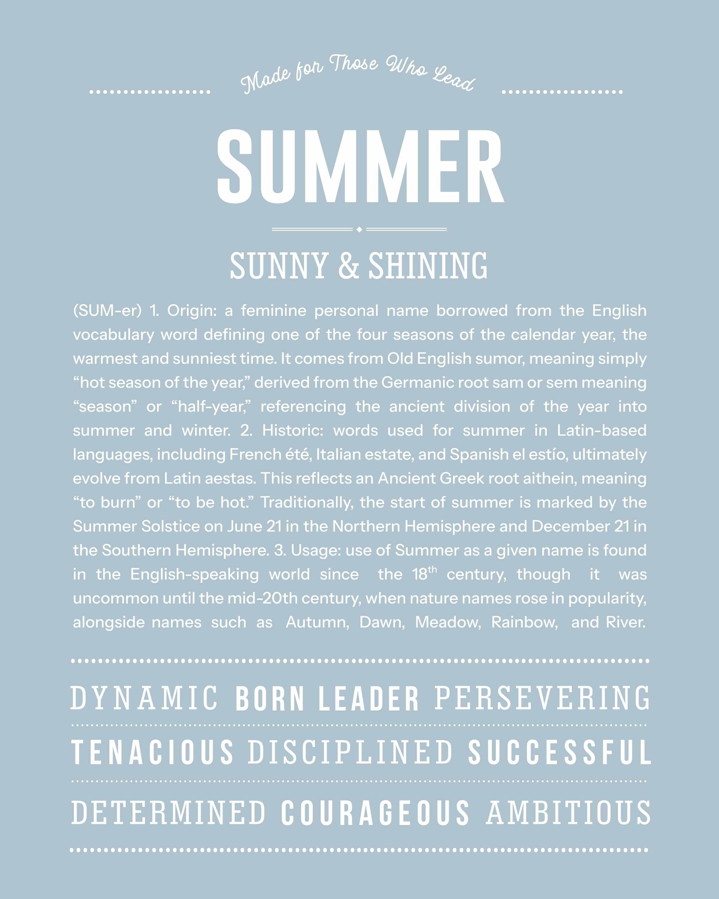 Summer | Personalised Name Meaning Print – Custom Name Art Gift