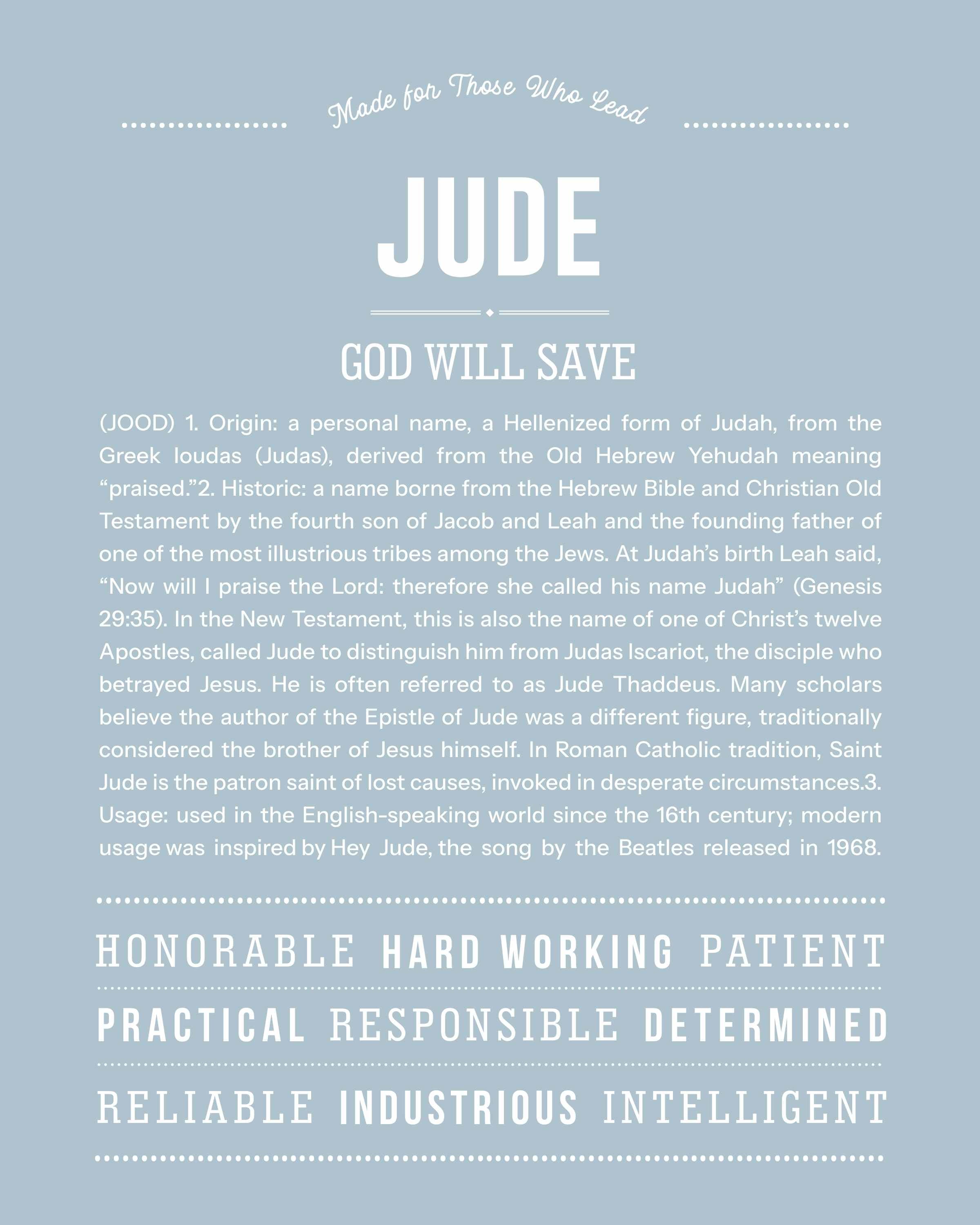 Jude | Personalised Name Meaning Print – Custom Name Art Gift