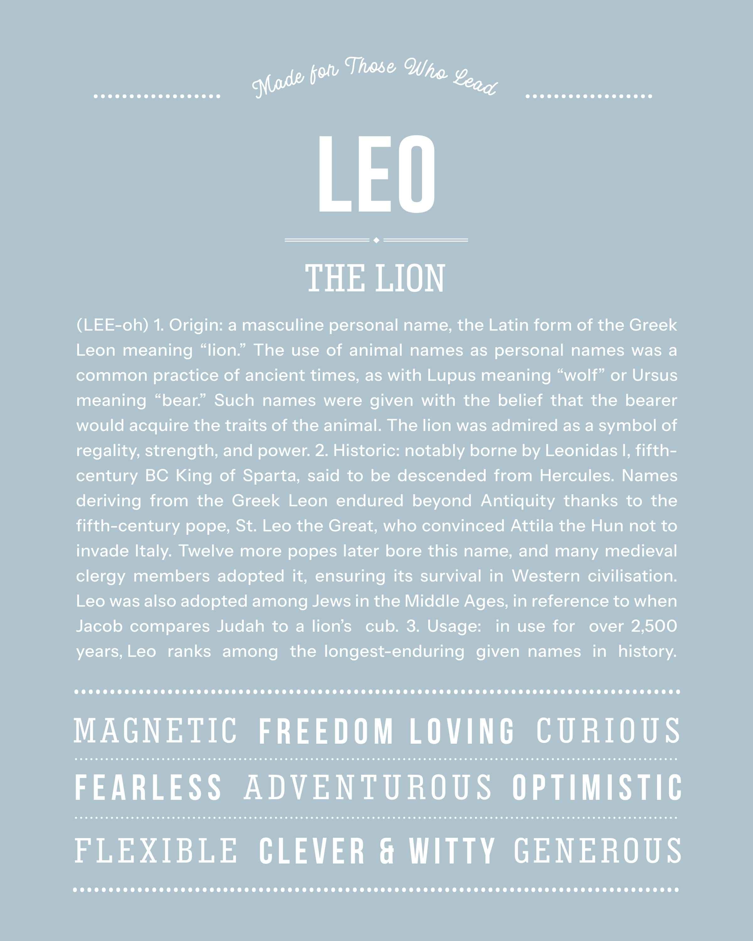 Leo | Personalised Name Meaning Print – Custom Name Art Gift