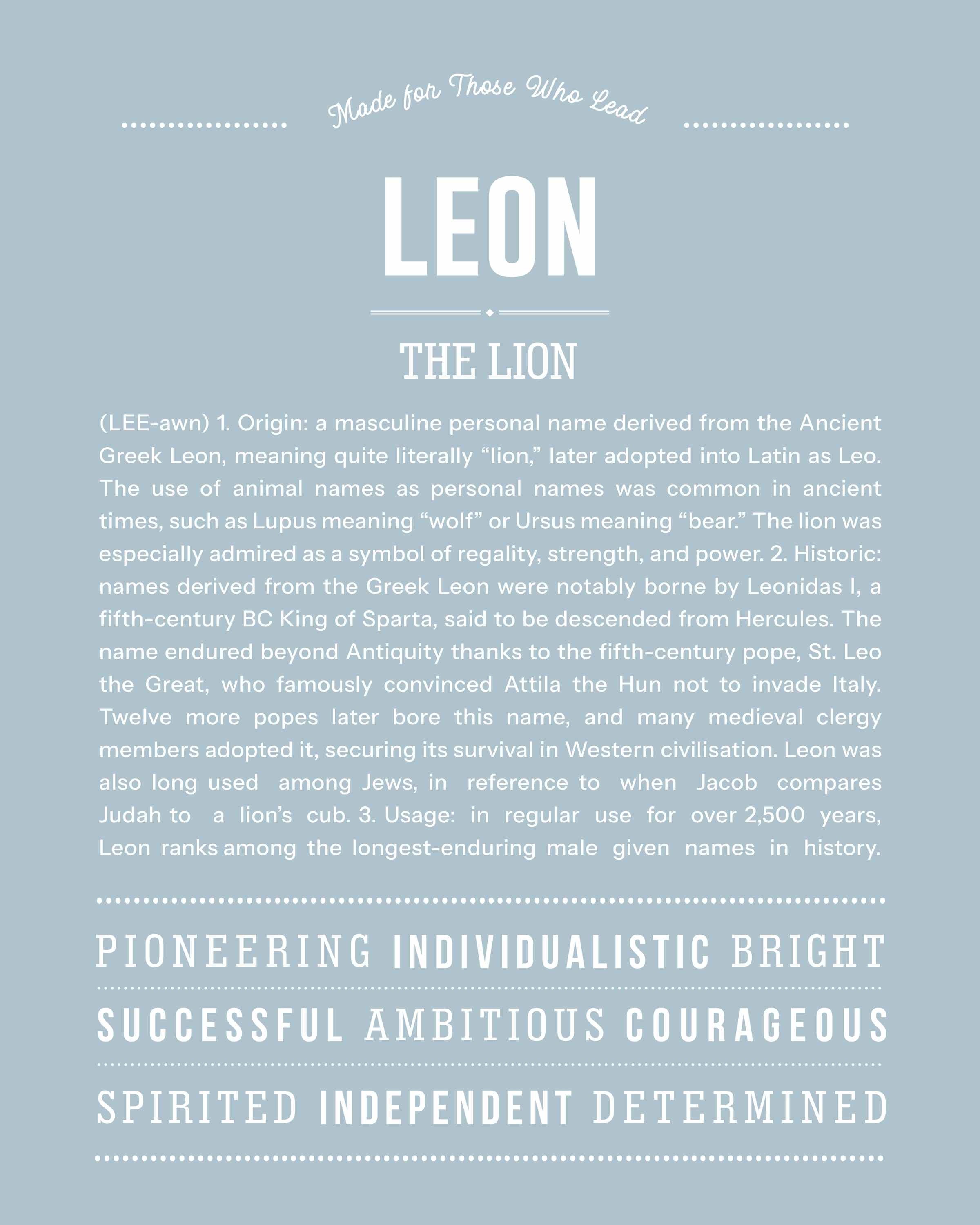 Leon | Personalised Name Meaning Print – Custom Name Art Gift