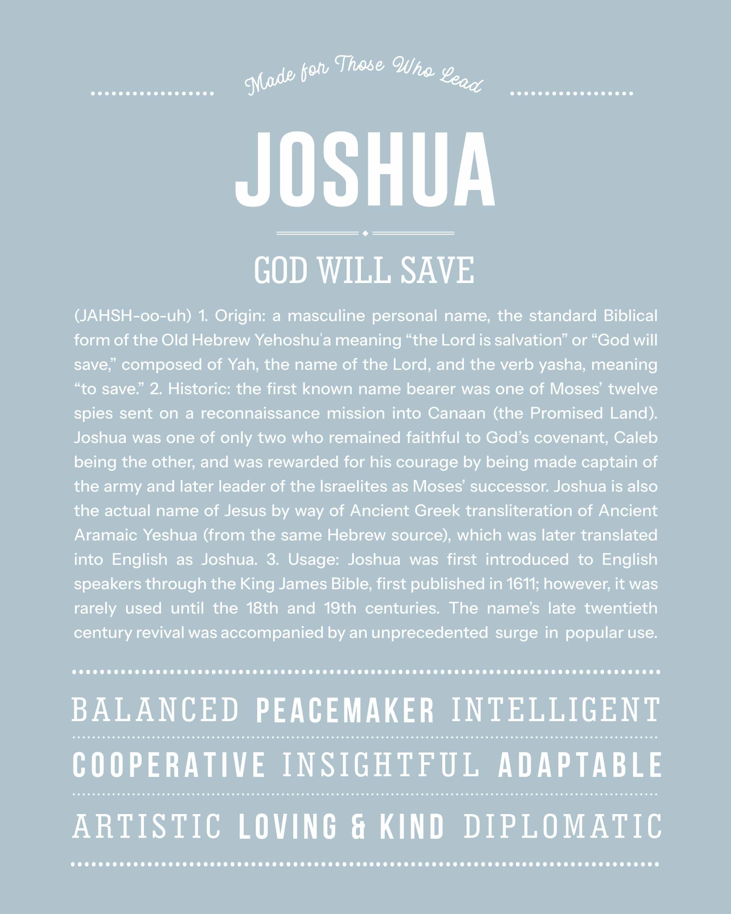Joshua | Personalised Name Meaning Print – Custom Name Art Gift