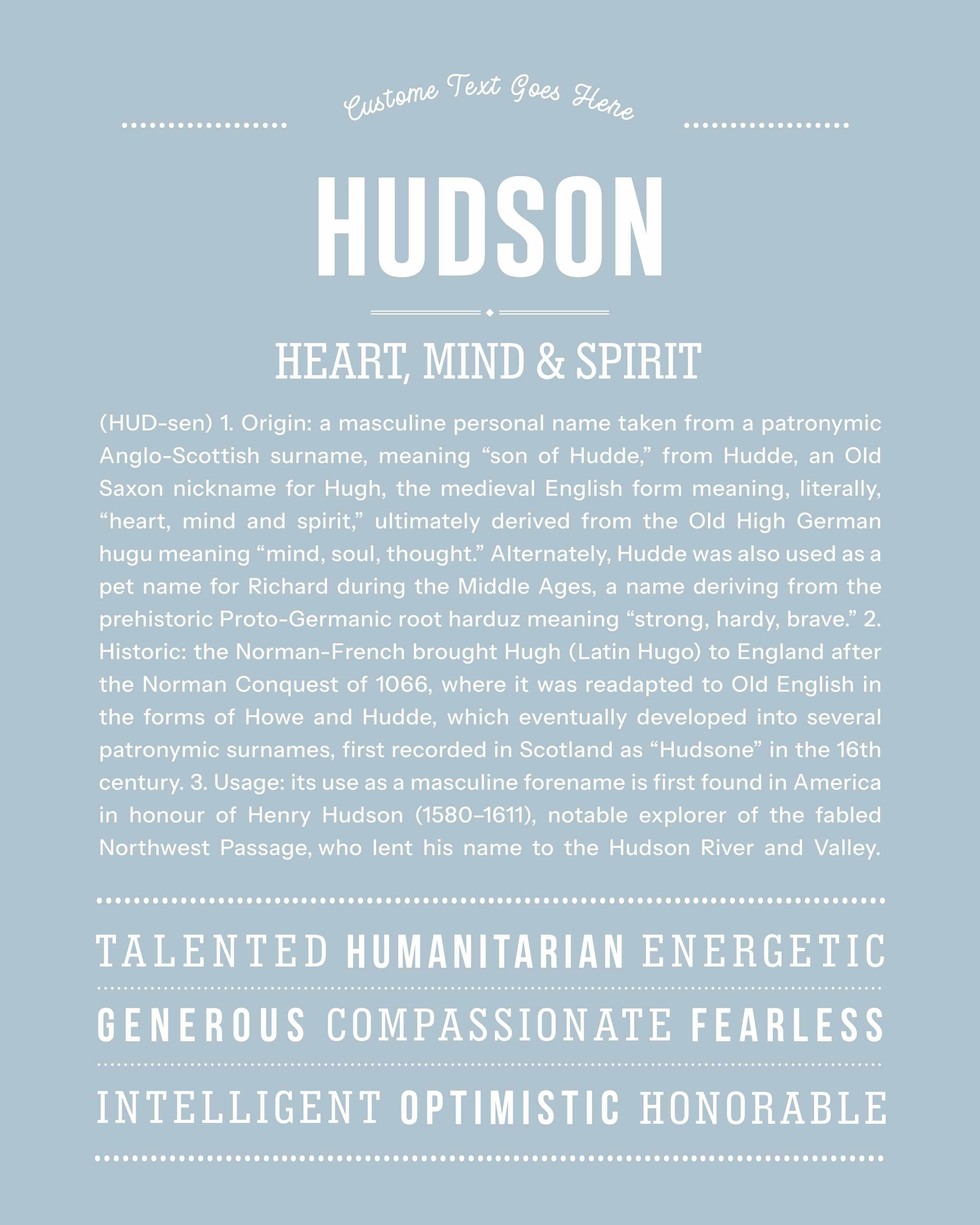 Hudson | Personalised Name Meaning Print – Custom Name Art Gift