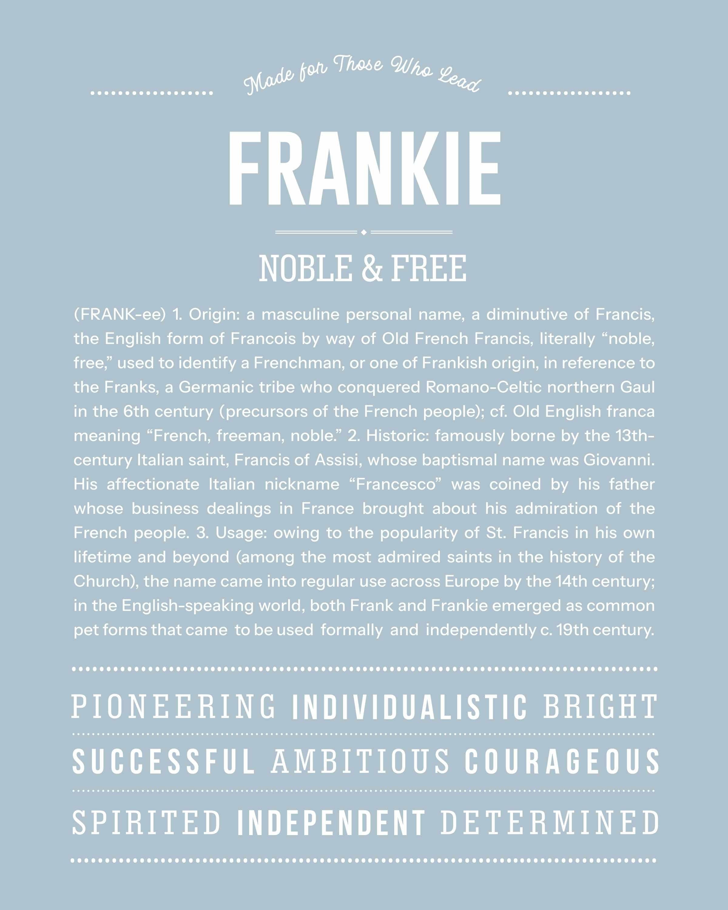 Frankie (male) | Personalised Name Meaning Print – Custom Name Art Gift