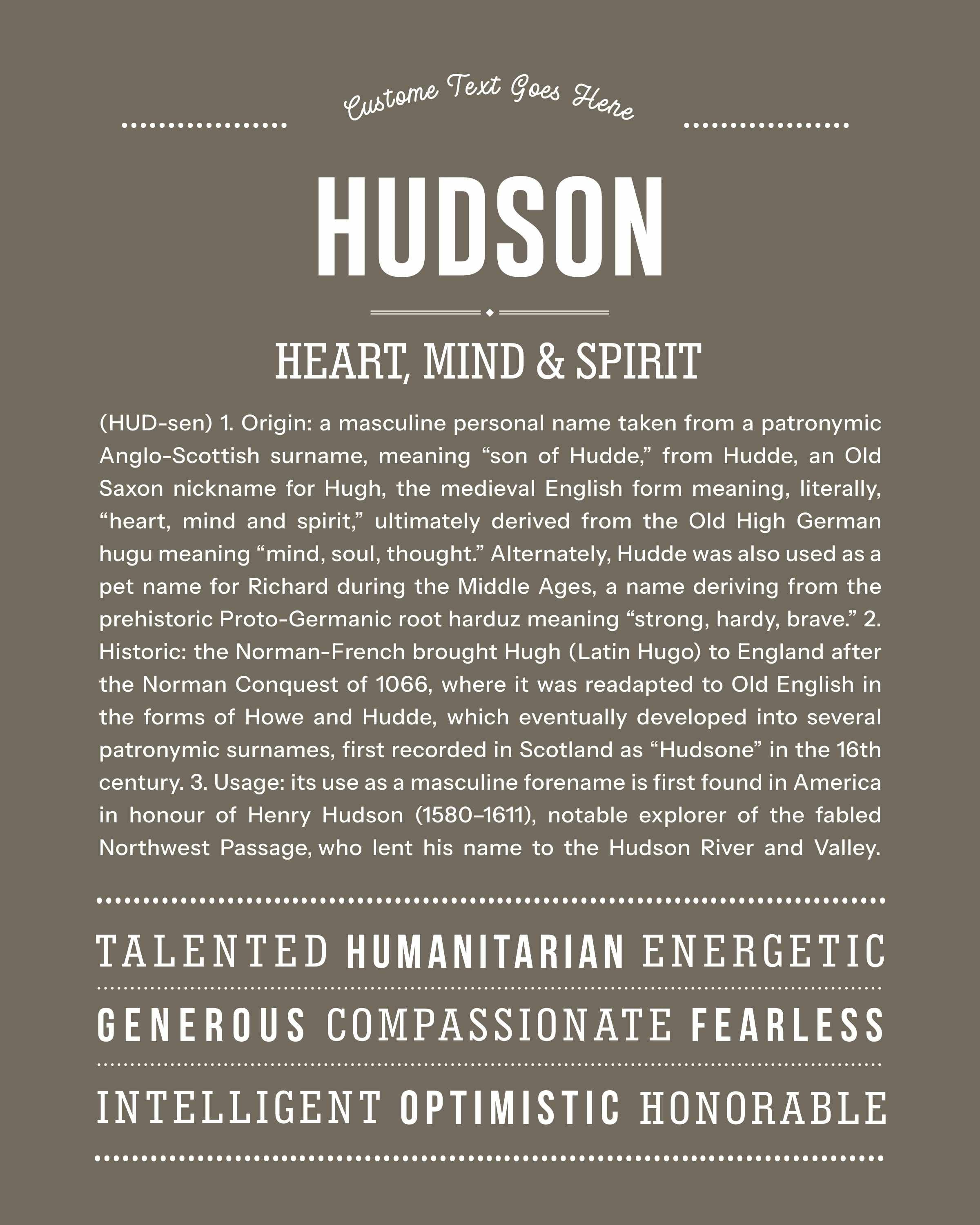 Hudson | Personalised Name Meaning Print – Custom Name Art Gift