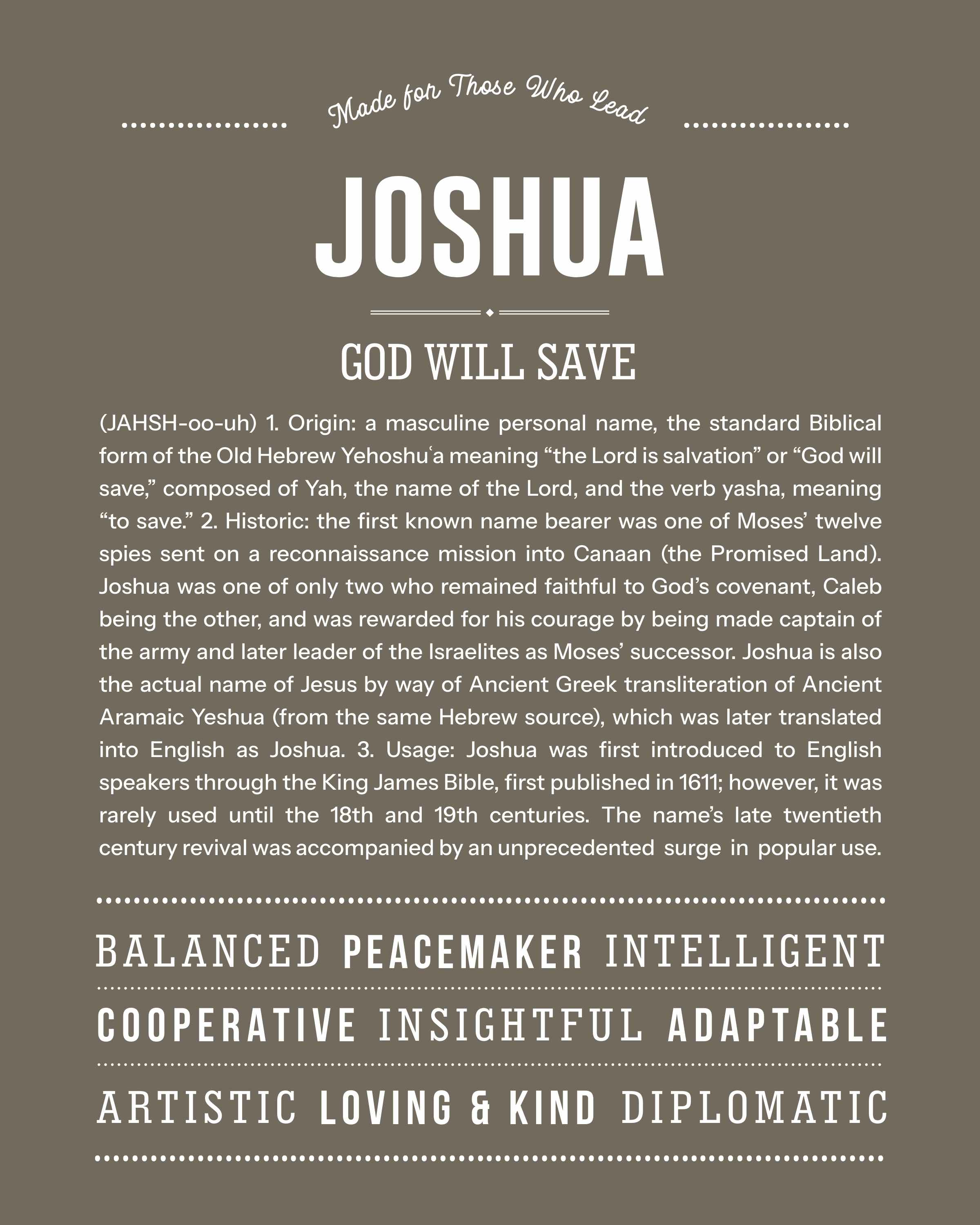 Joshua | Personalised Name Meaning Print – Custom Name Art Gift