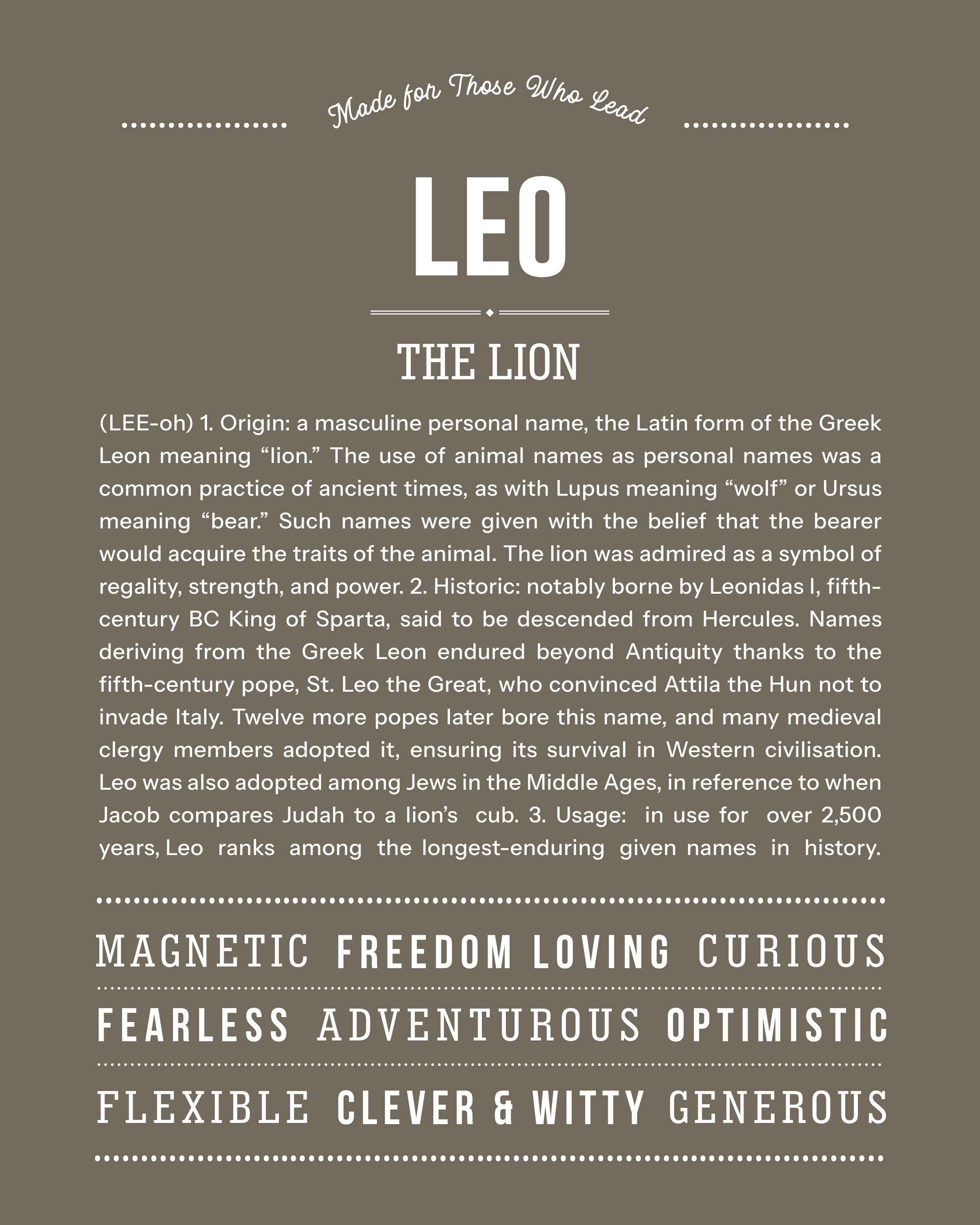 Leo | Personalised Name Meaning Print – Custom Name Art Gift