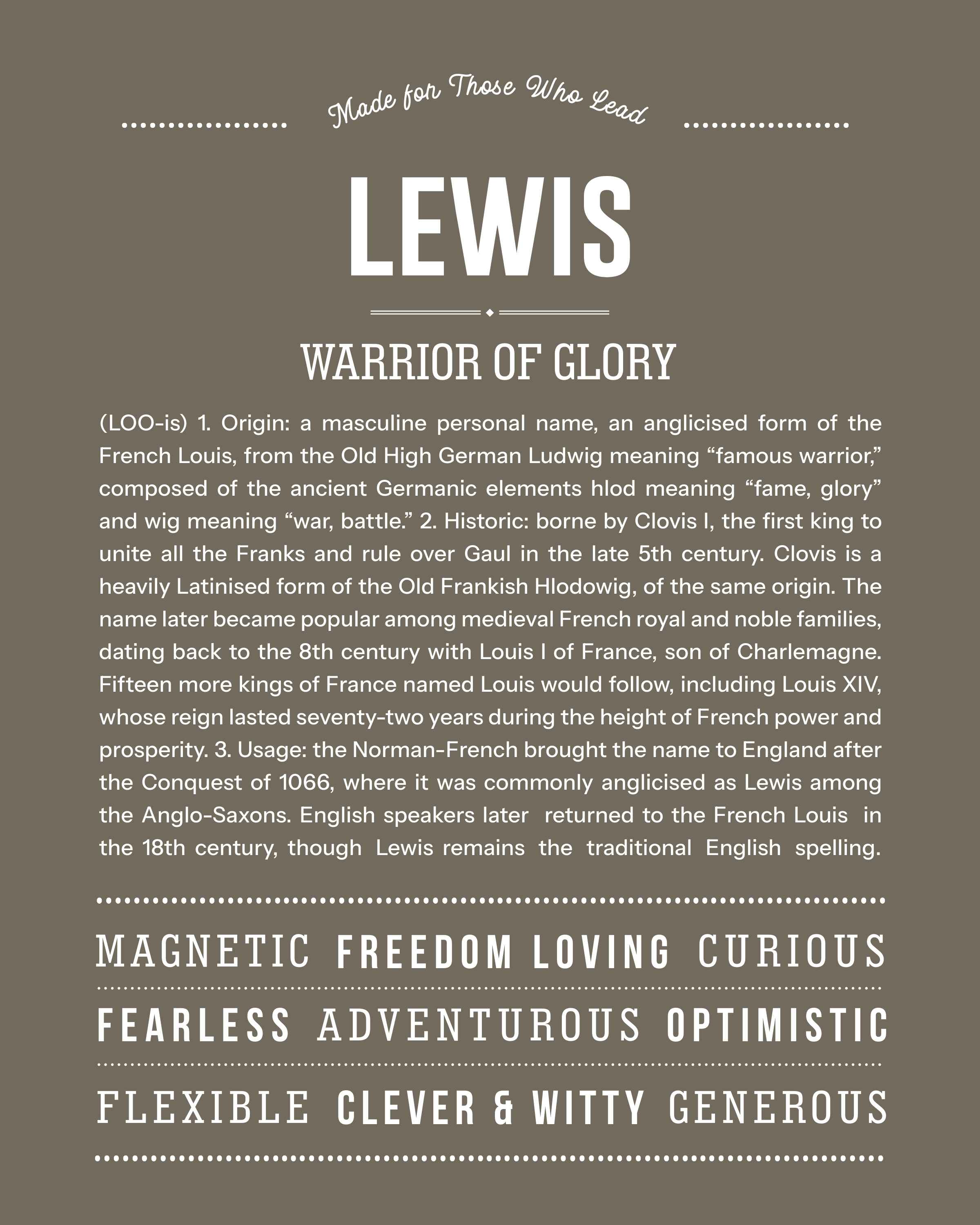 Lewis | Personalised Name Meaning Print – Custom Name Art Gift