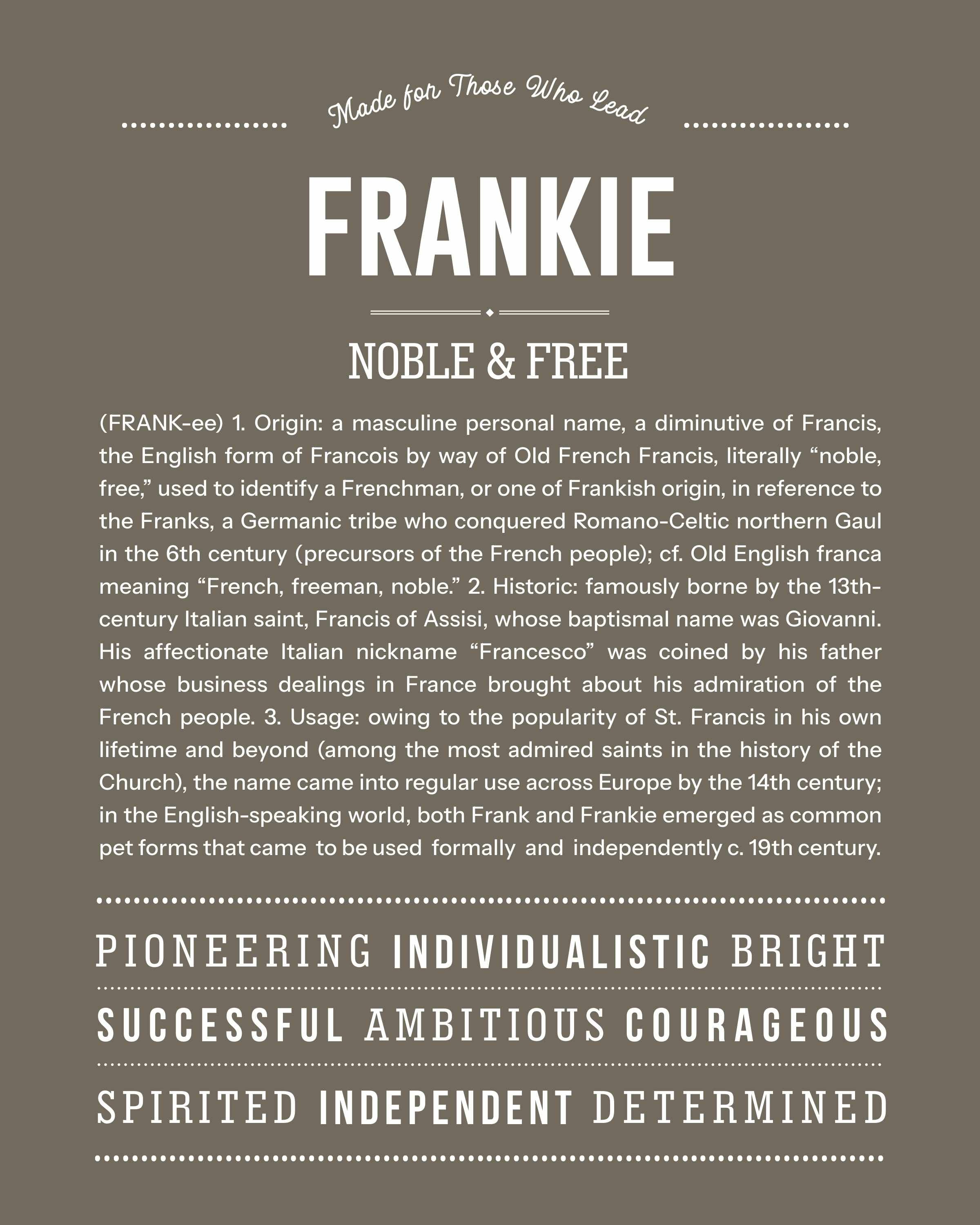 Frankie (male) | Personalised Name Meaning Print – Custom Name Art Gift