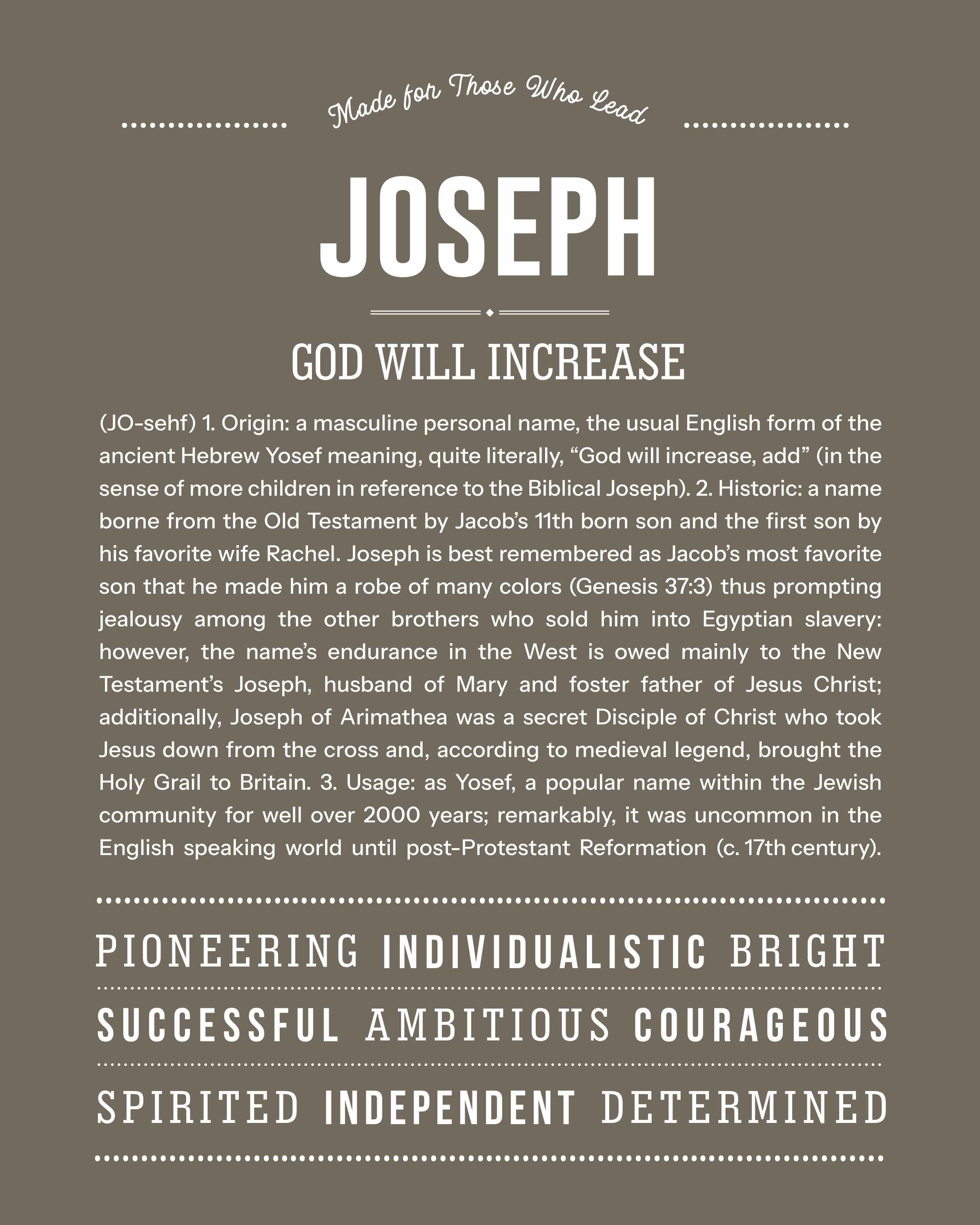 Joseph | Personalised Name Meaning Print – Custom Name Art Gift