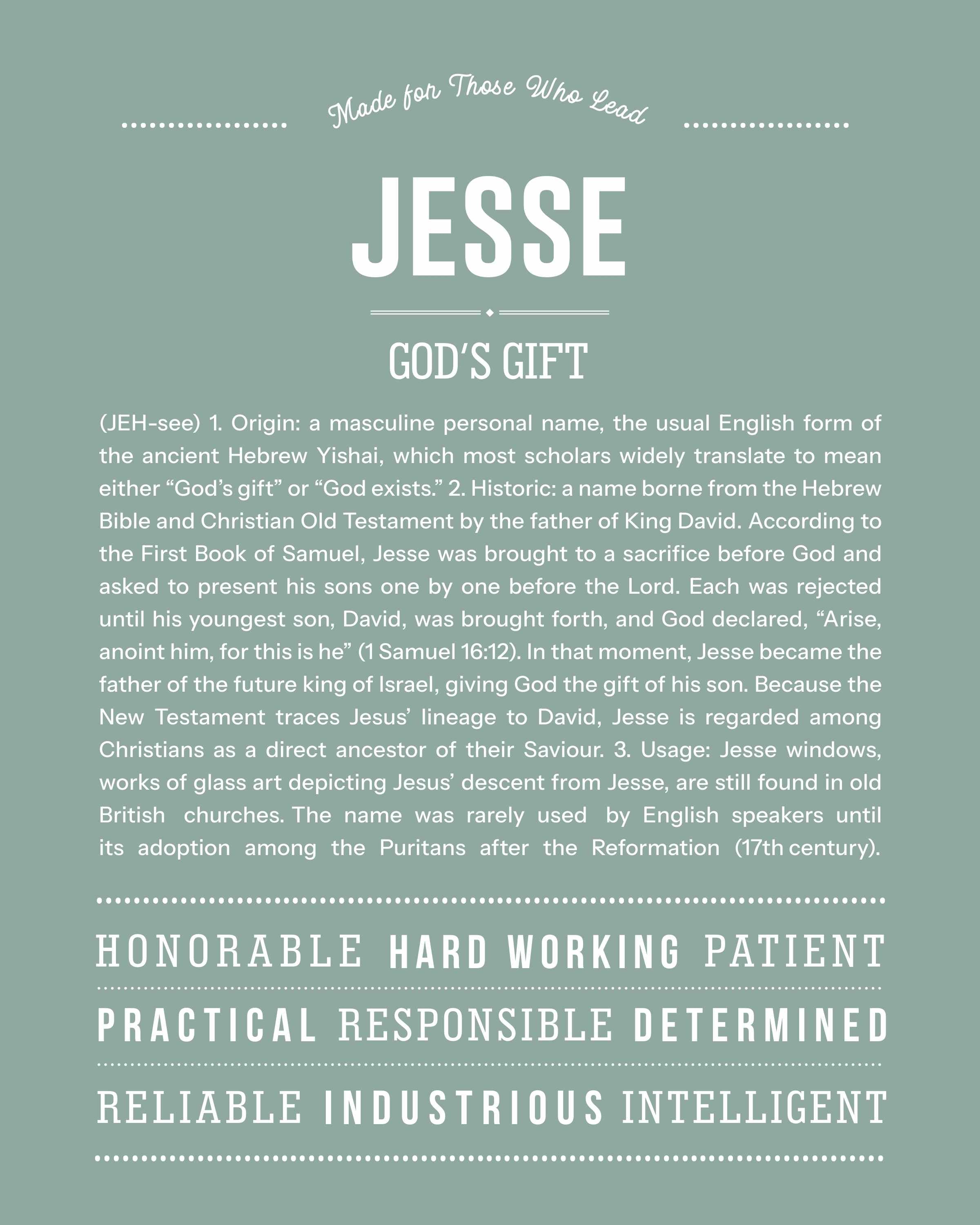 Jesse | Personalised Name Meaning Print – Custom Name Art Gift