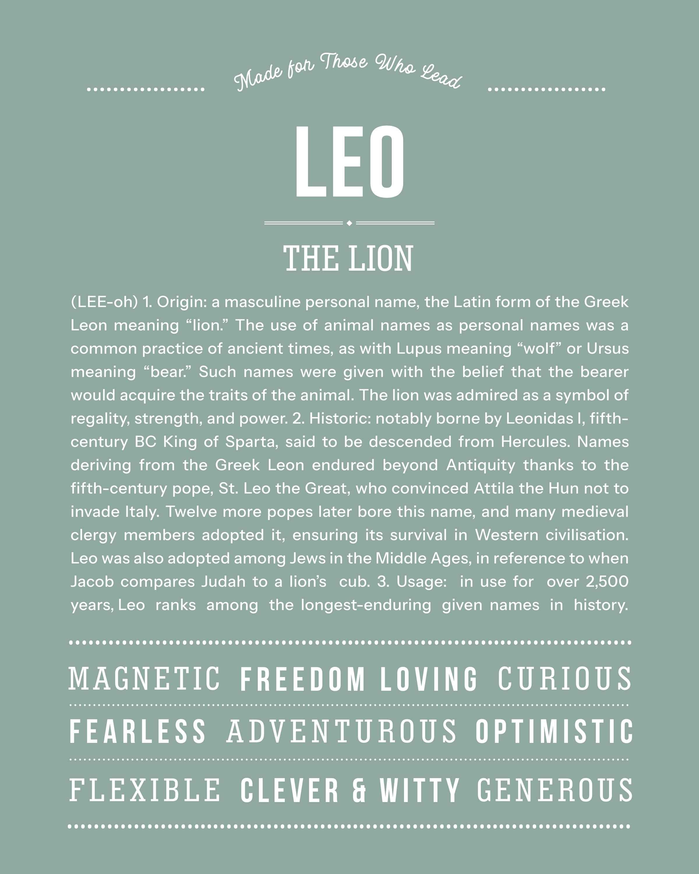 Leo | Personalised Name Meaning Print – Custom Name Art Gift