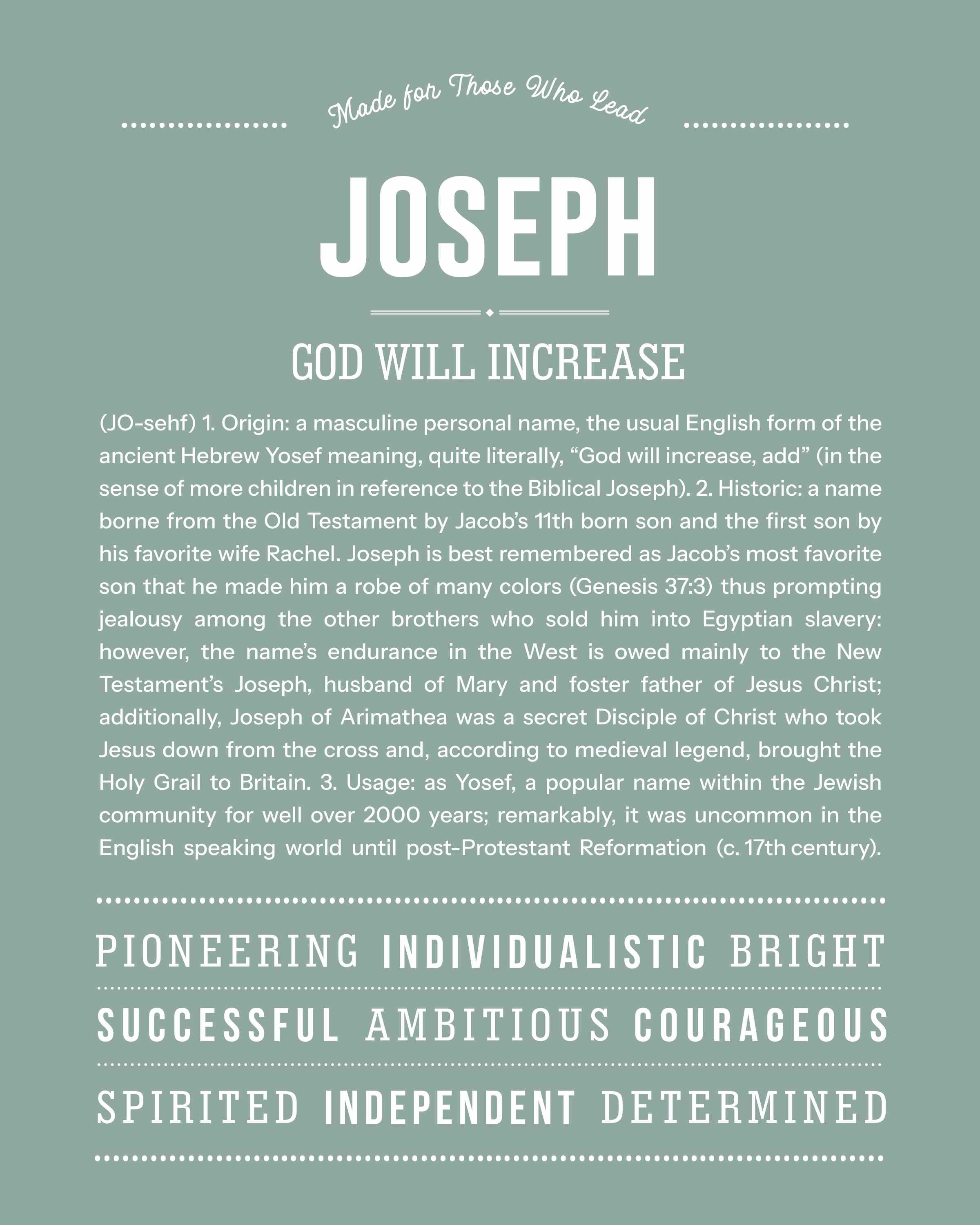 Joseph | Personalised Name Meaning Print – Custom Name Art Gift