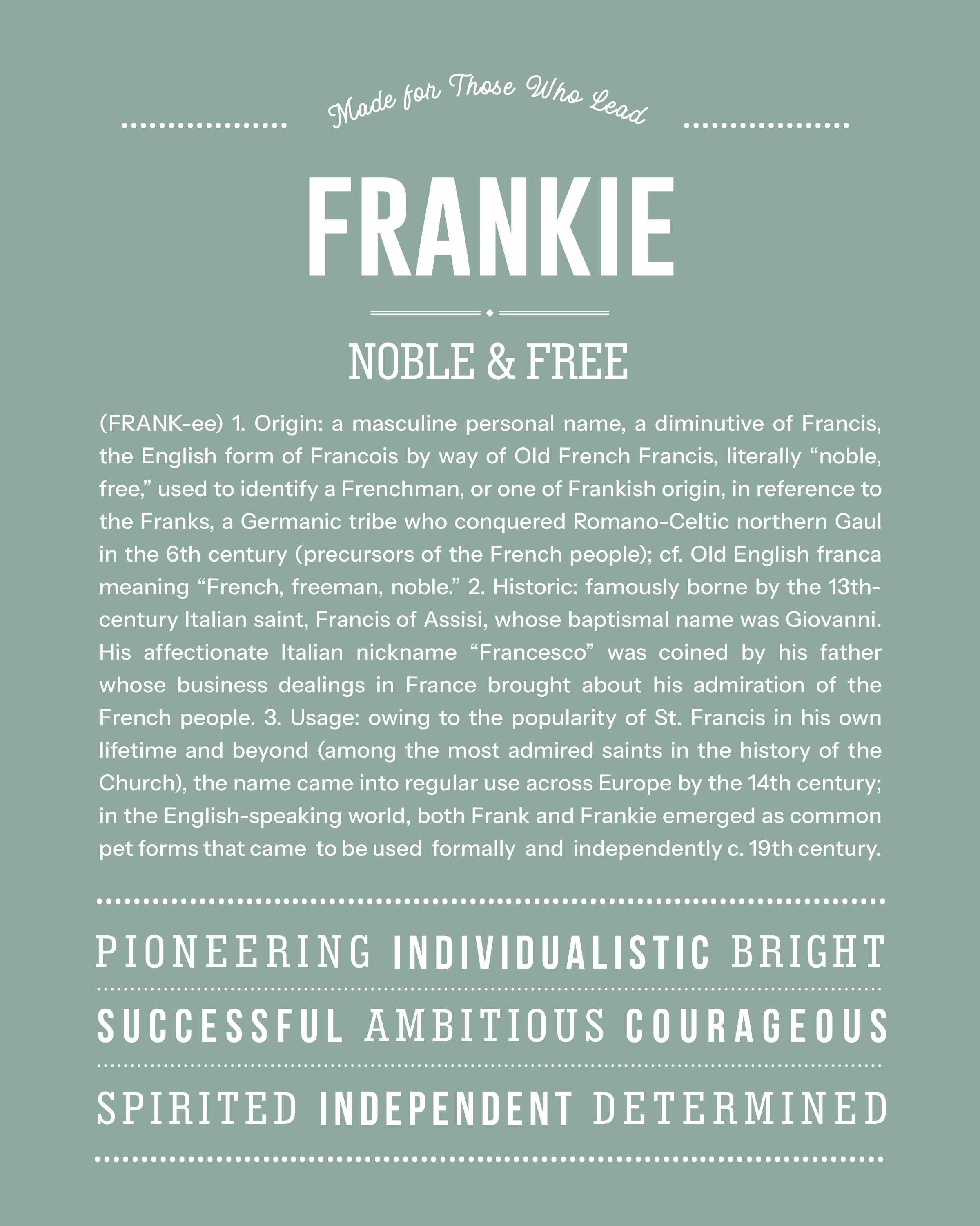 Frankie (male) | Personalised Name Meaning Print – Custom Name Art Gift