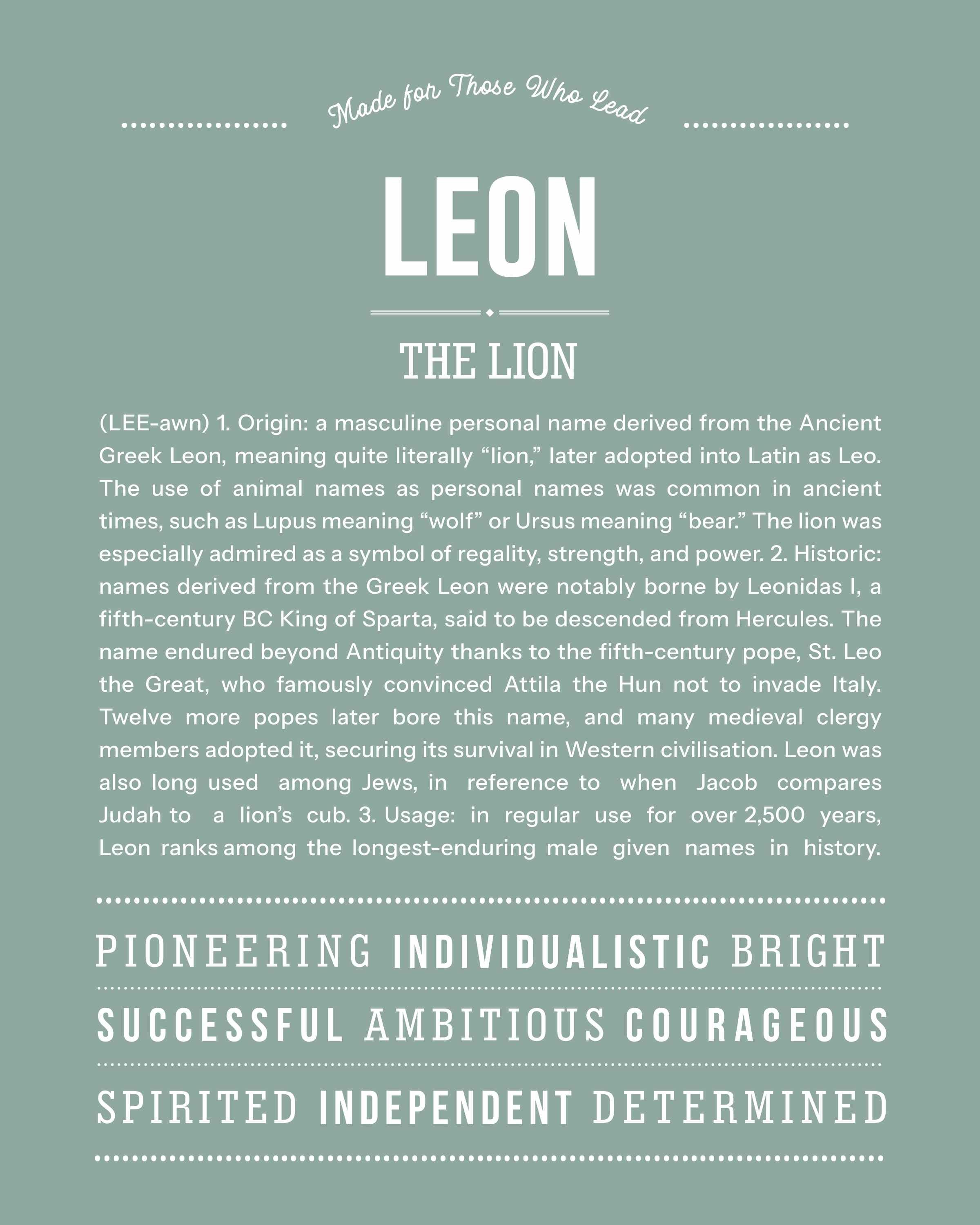 Leon | Personalised Name Meaning Print – Custom Name Art Gift