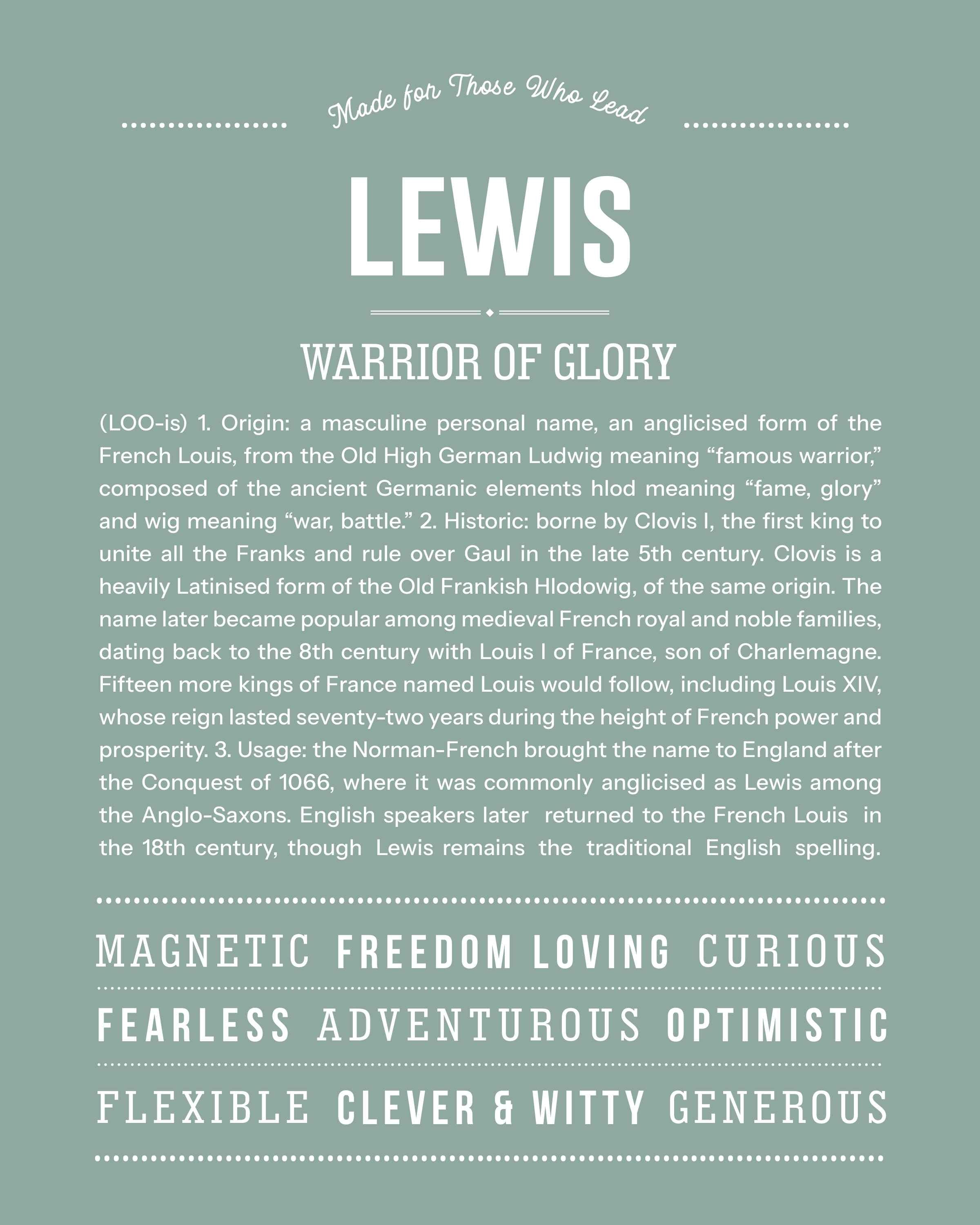 Lewis | Personalised Name Meaning Print – Custom Name Art Gift
