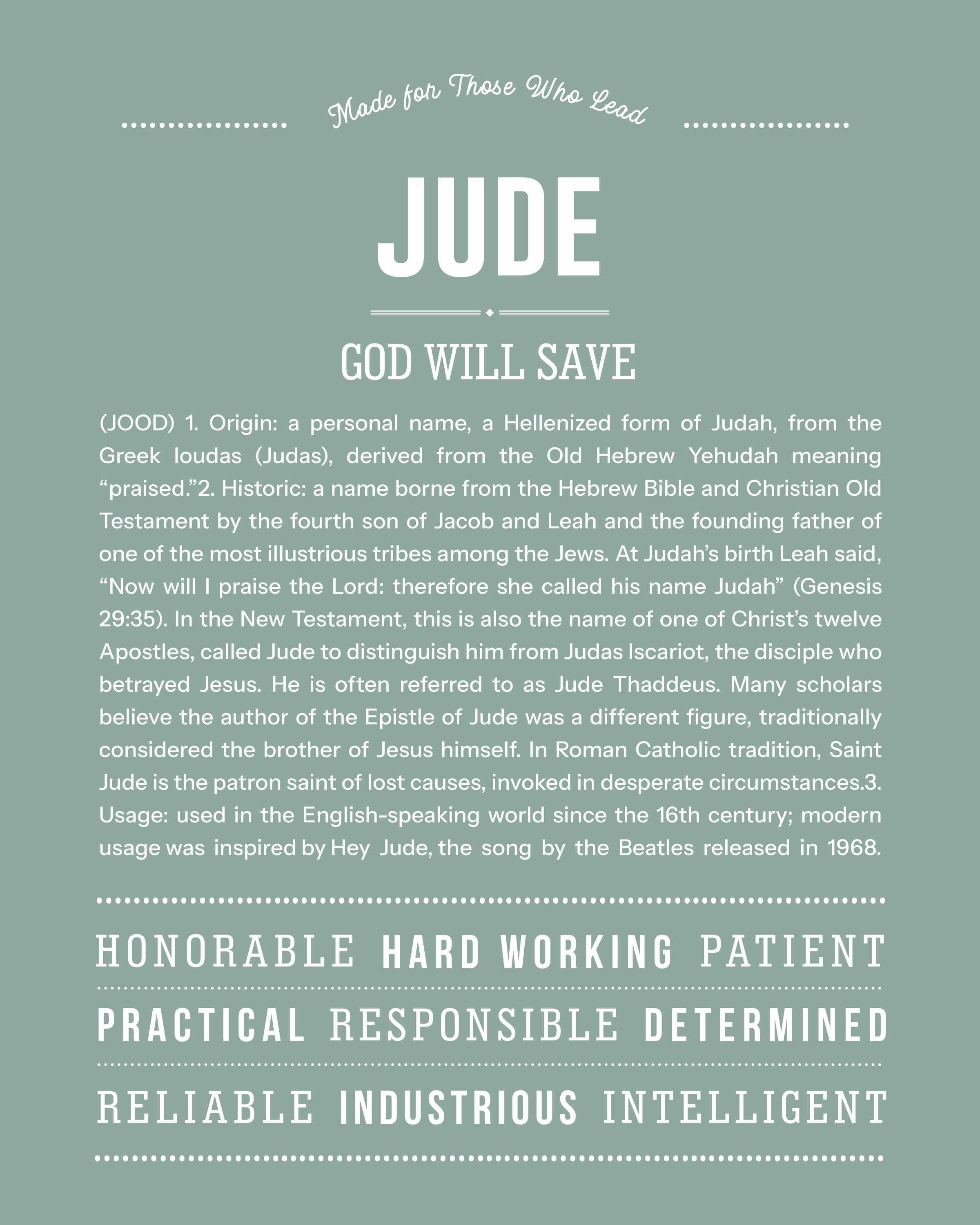 Jude | Personalised Name Meaning Print – Custom Name Art Gift