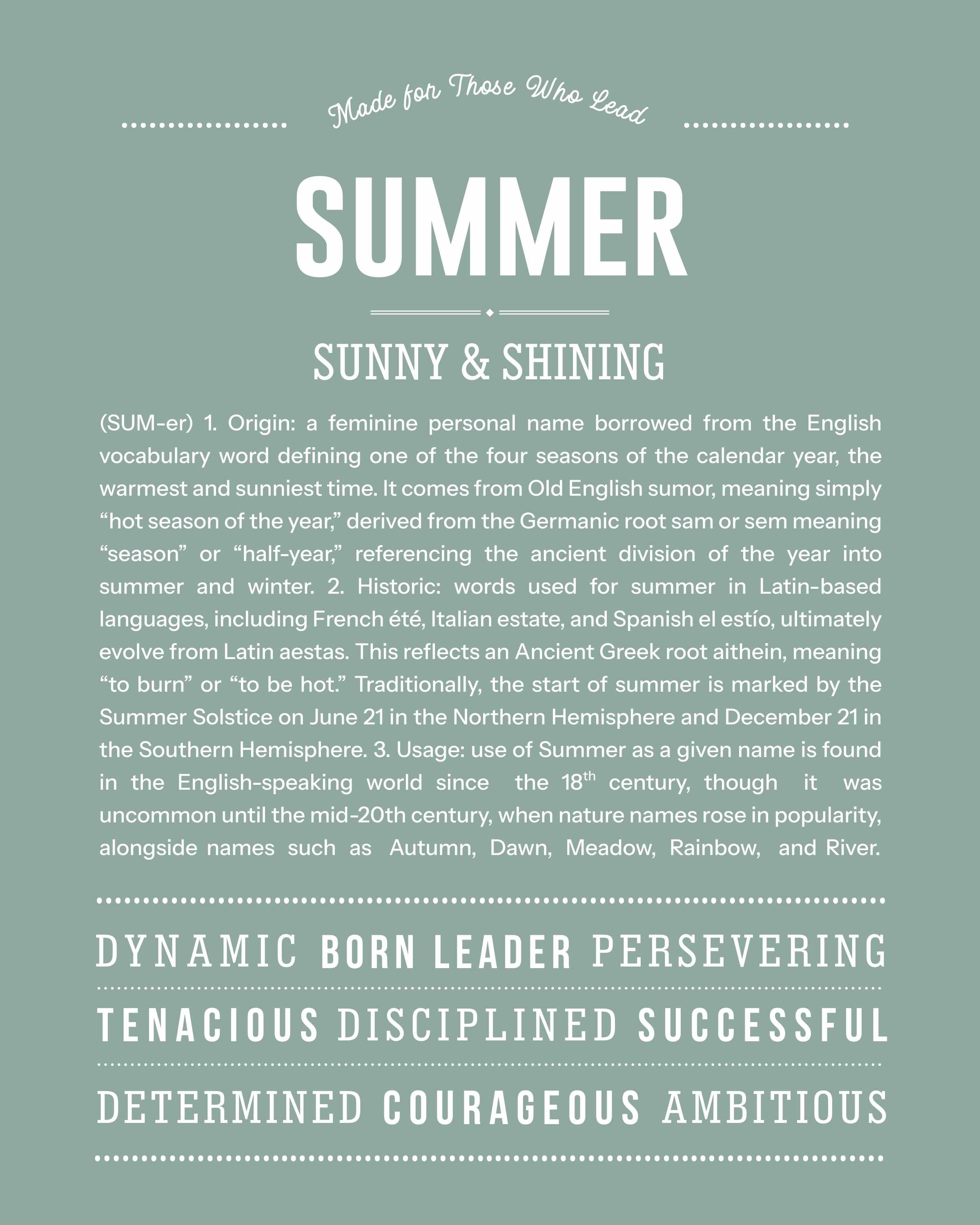 Summer | Personalised Name Meaning Print – Custom Name Art Gift
