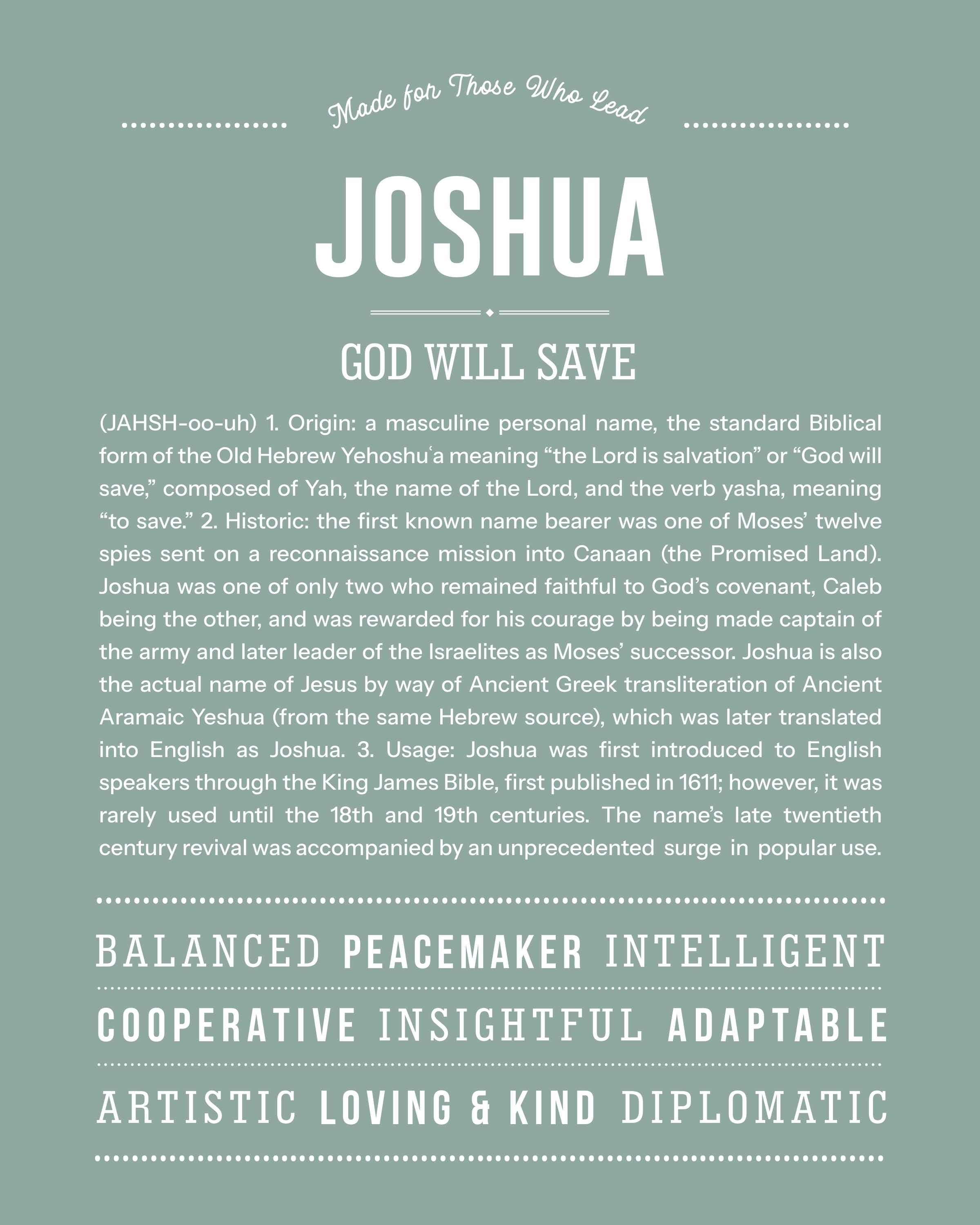 Joshua | Personalised Name Meaning Print – Custom Name Art Gift