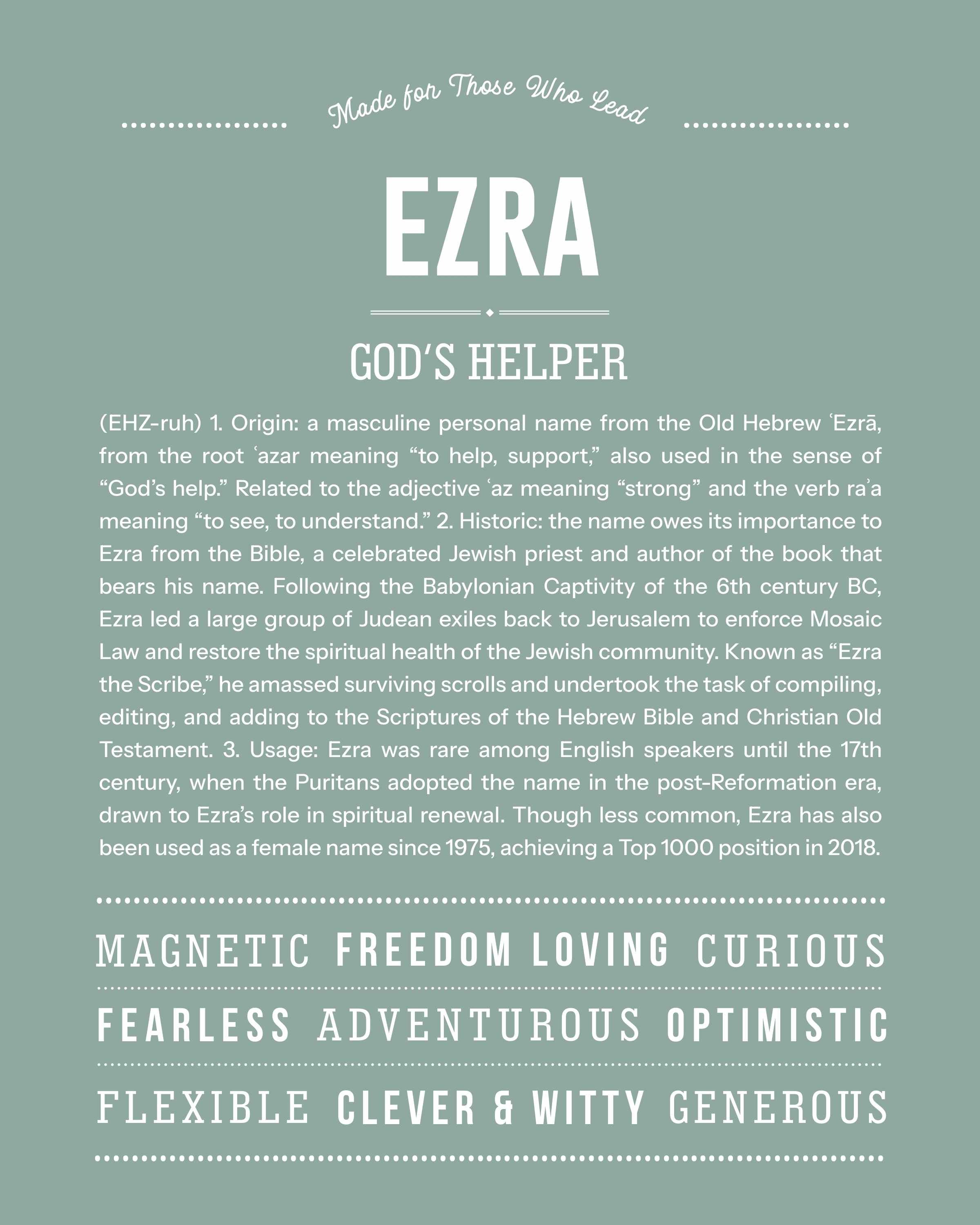 Ezra | Personalised Name Meaning Print – Custom Name Art Gift