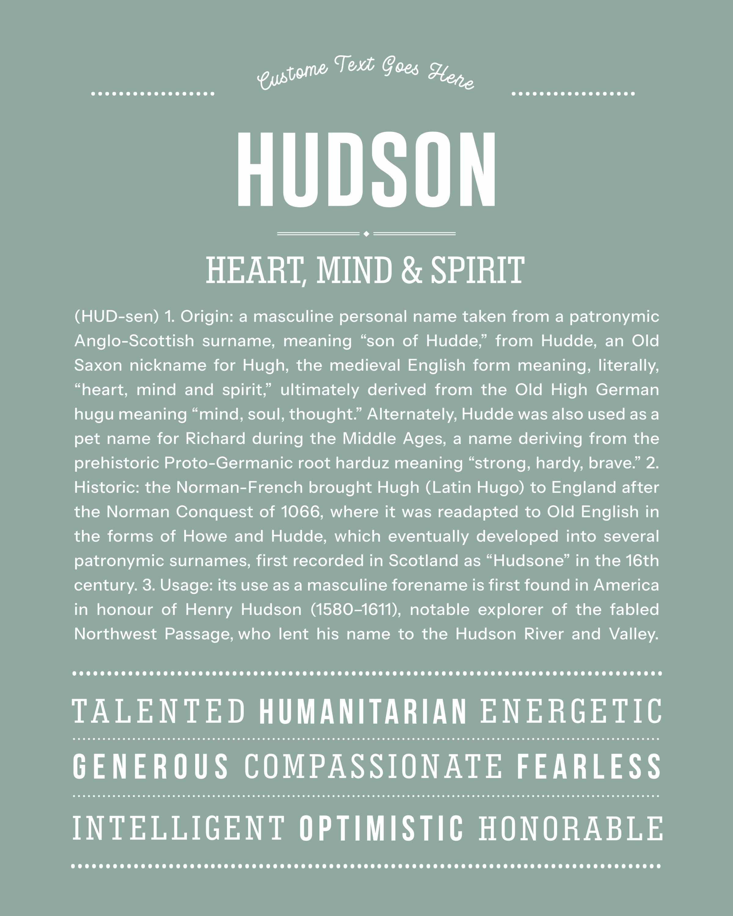 Hudson | Personalised Name Meaning Print – Custom Name Art Gift