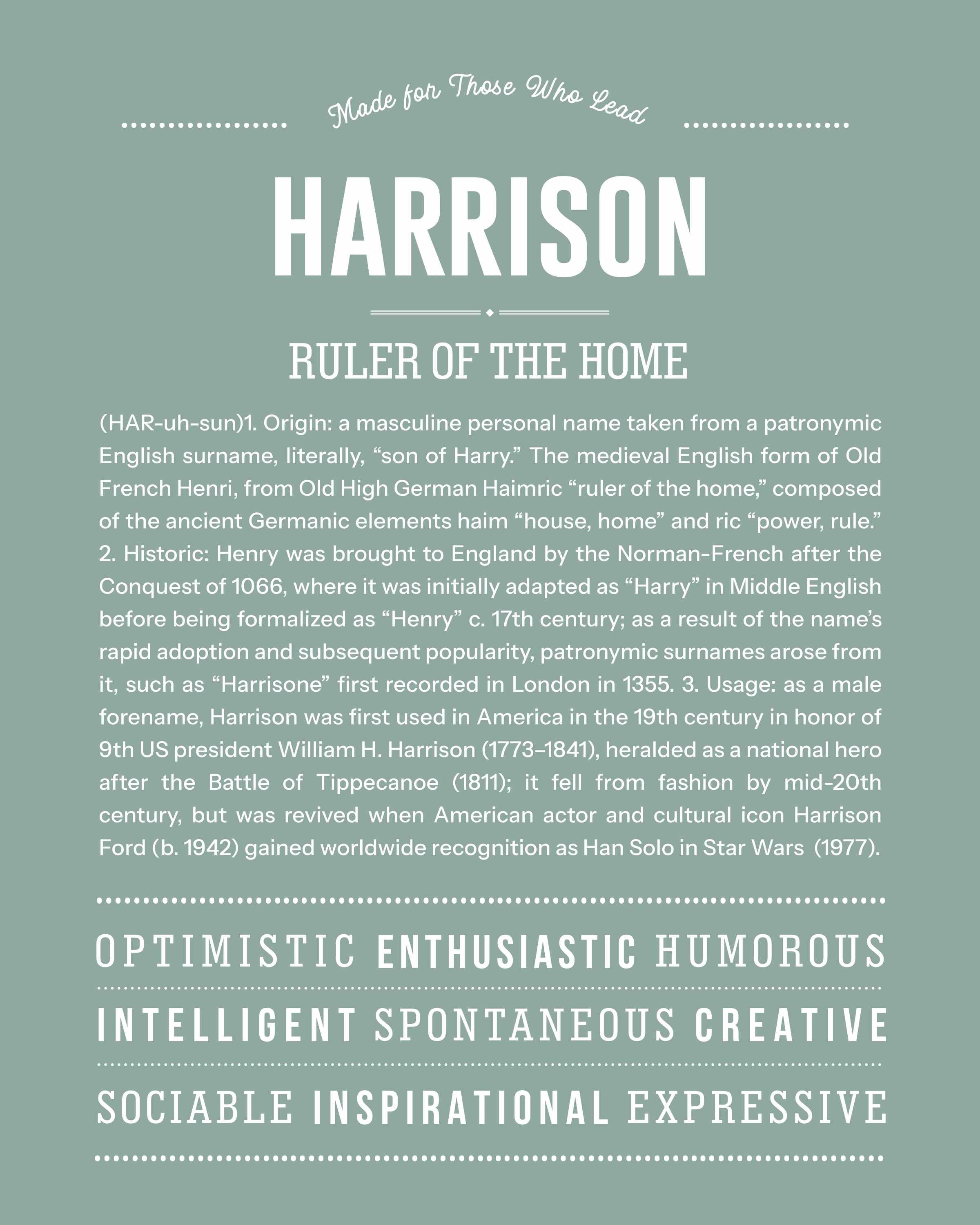 Harrison | Personalised Name Meaning Print – Custom Name Art Gift