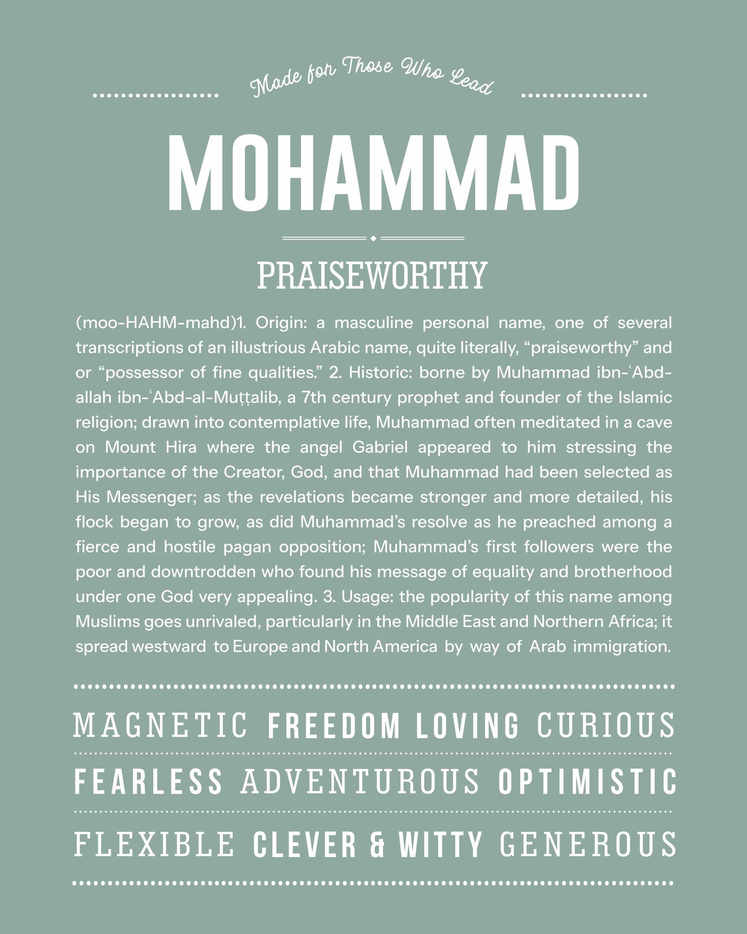 Mohammad | Personalised Name Meaning Print – Custom Name Art Gift