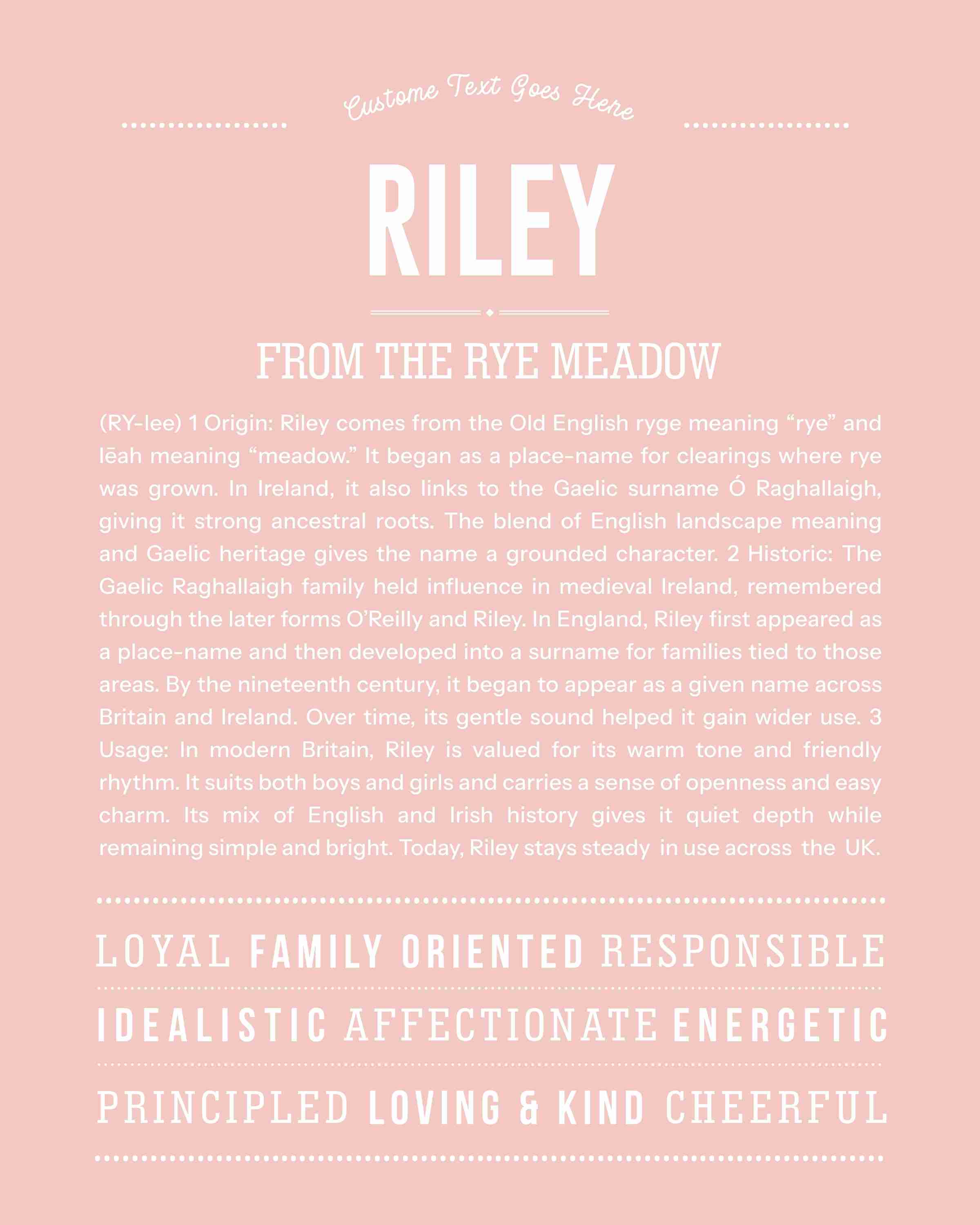 Riley | Personalised Name Meaning Print – Custom Name Art Gift