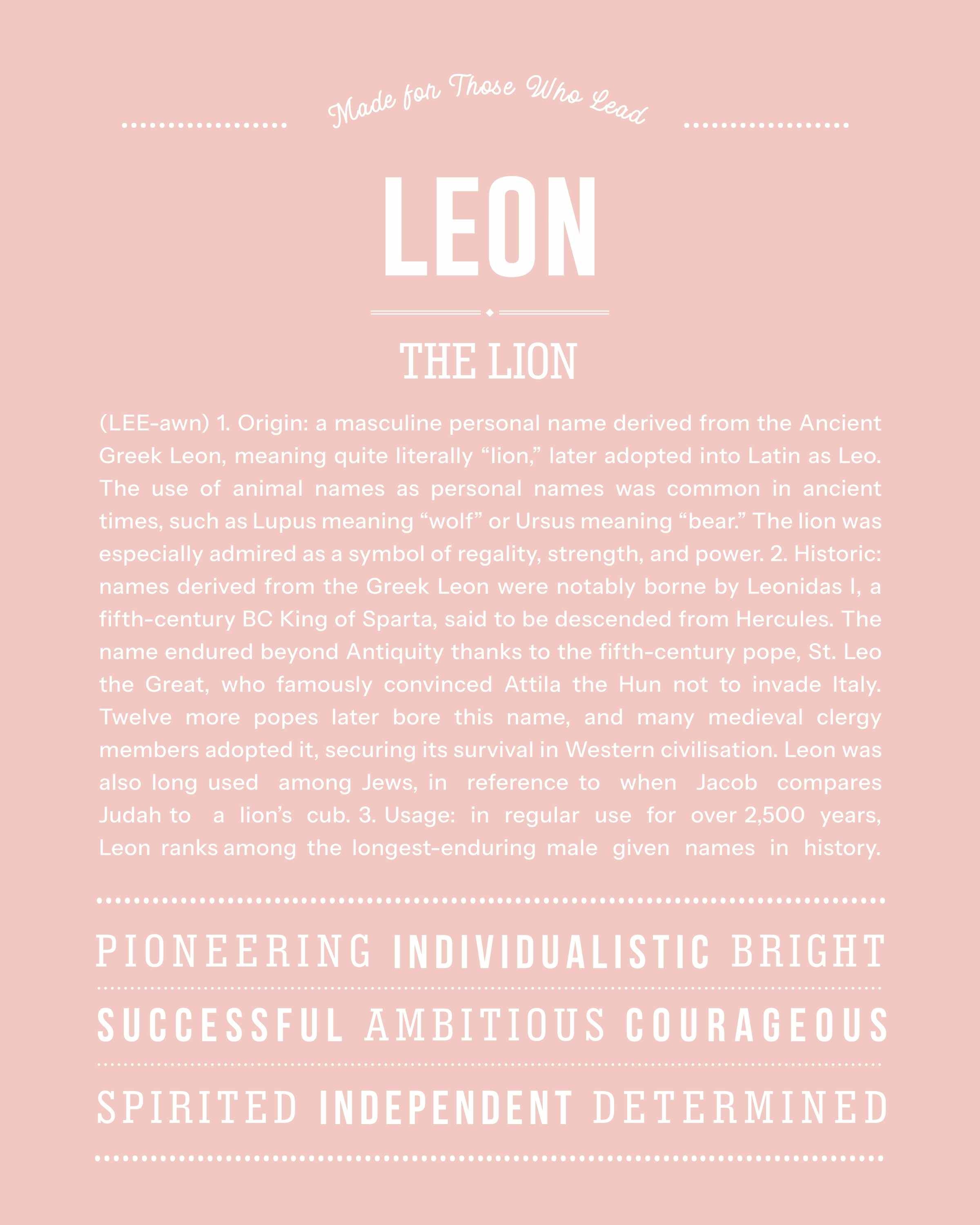 Leon | Personalised Name Meaning Print – Custom Name Art Gift