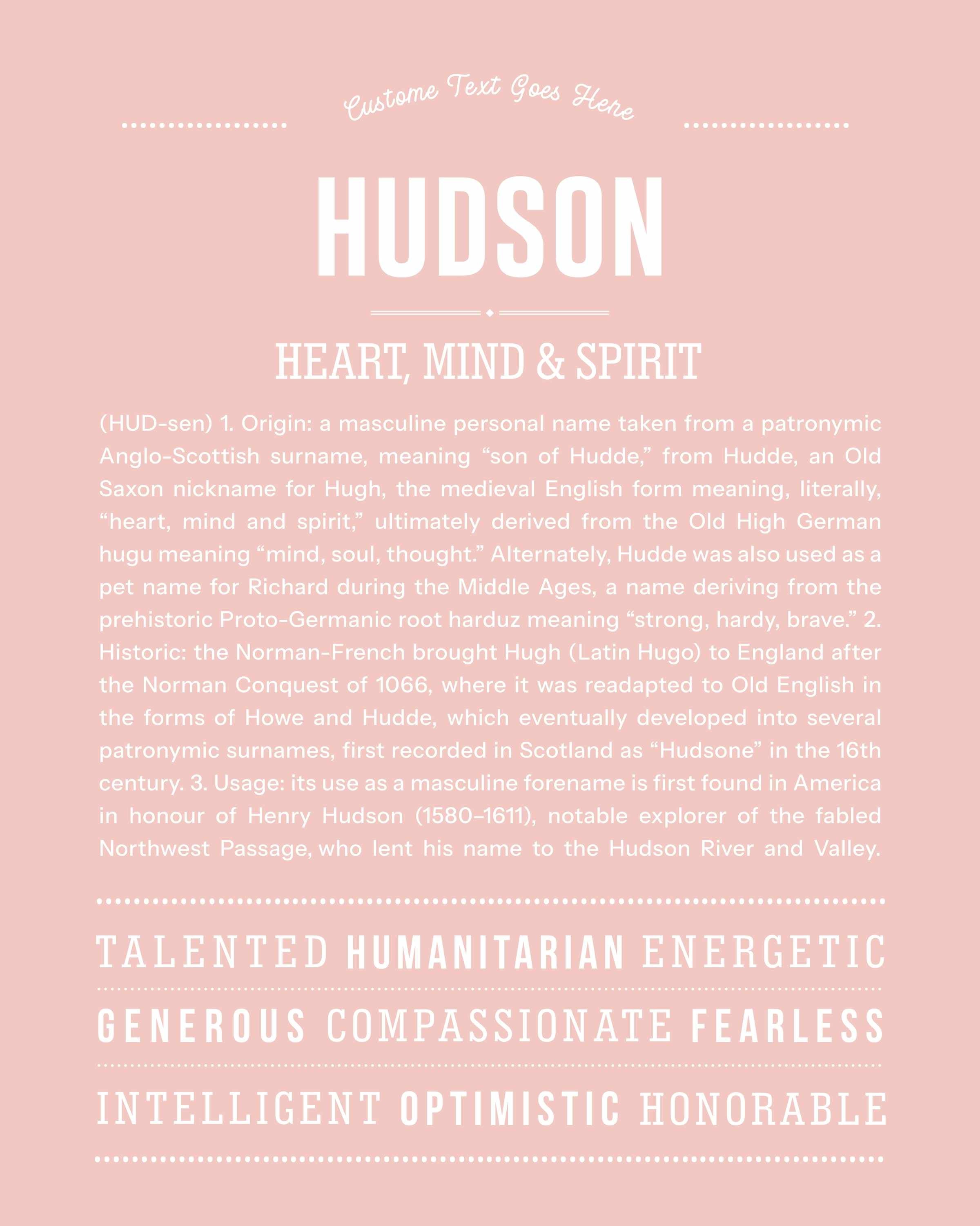 Hudson | Personalised Name Meaning Print – Custom Name Art Gift