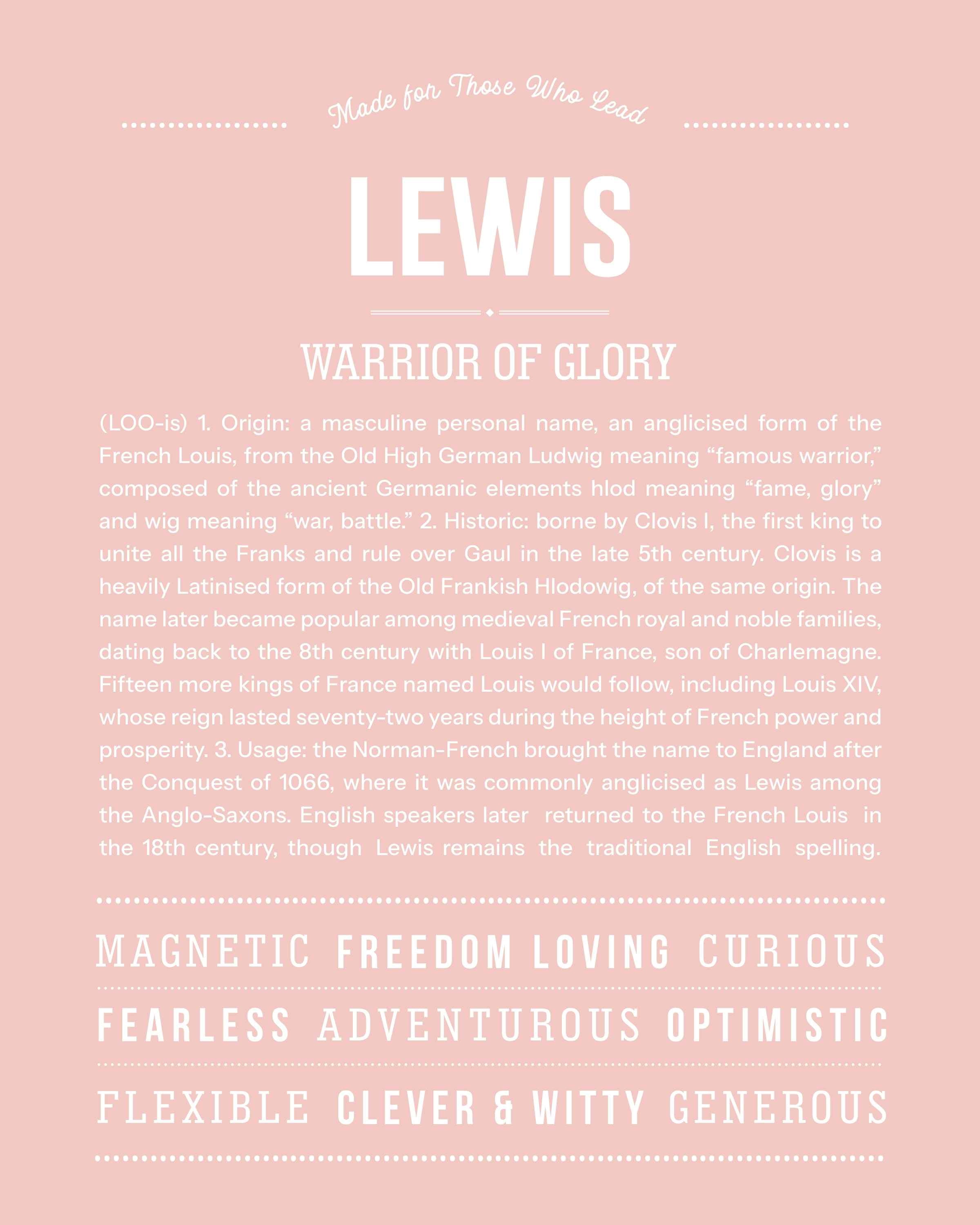 Lewis | Personalised Name Meaning Print – Custom Name Art Gift