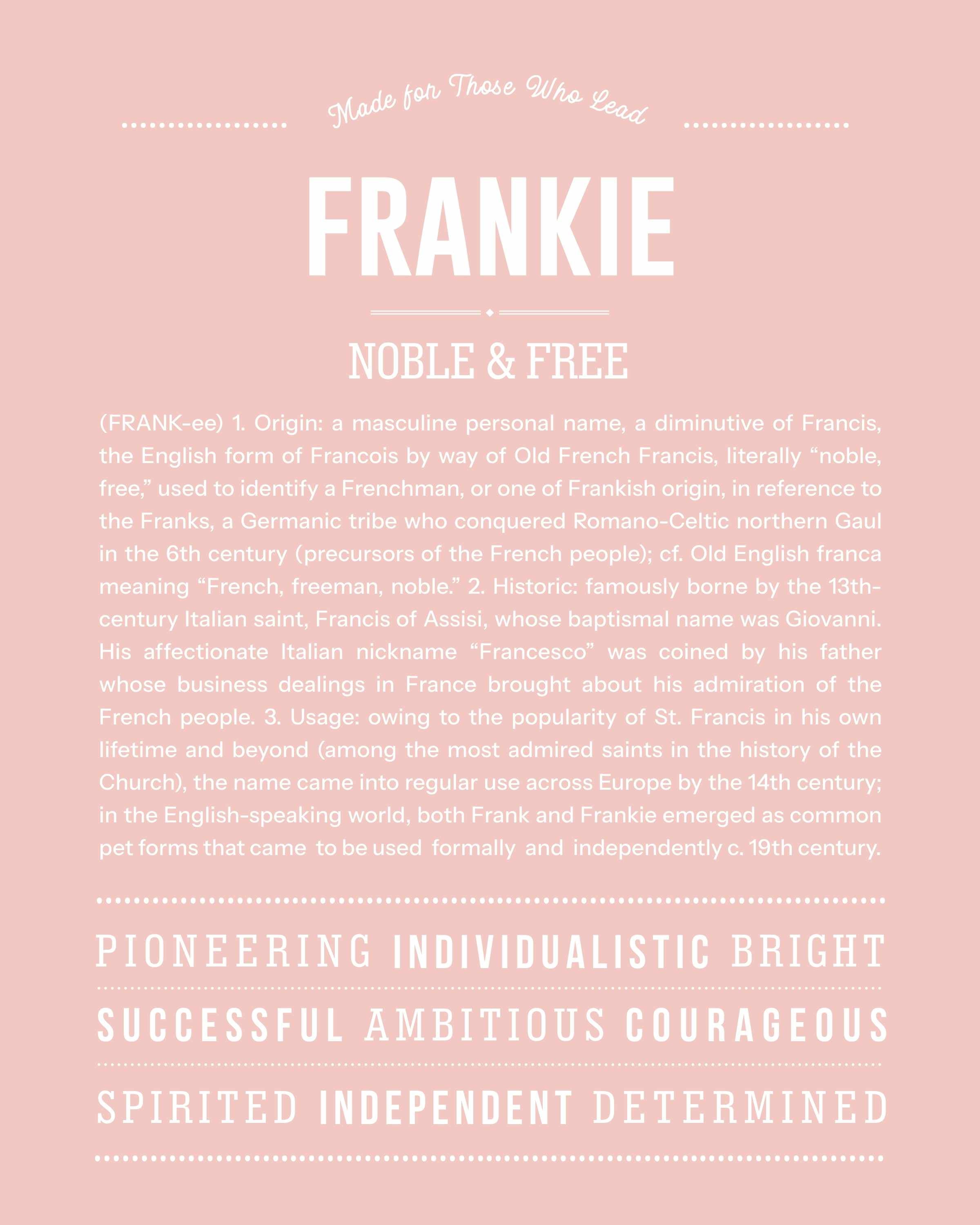 Frankie (male) | Personalised Name Meaning Print – Custom Name Art Gift