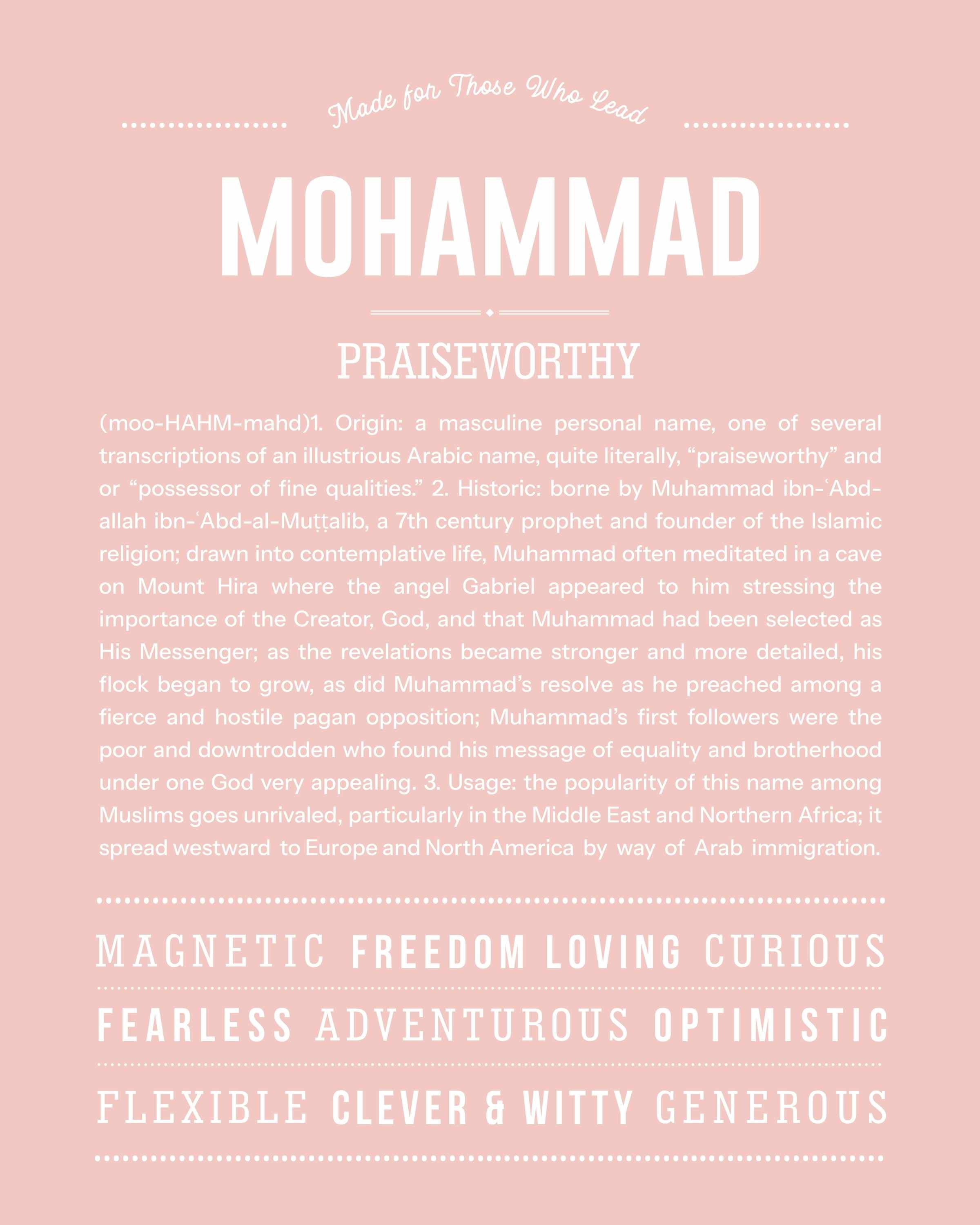 Mohammad | Personalised Name Meaning Print – Custom Name Art Gift