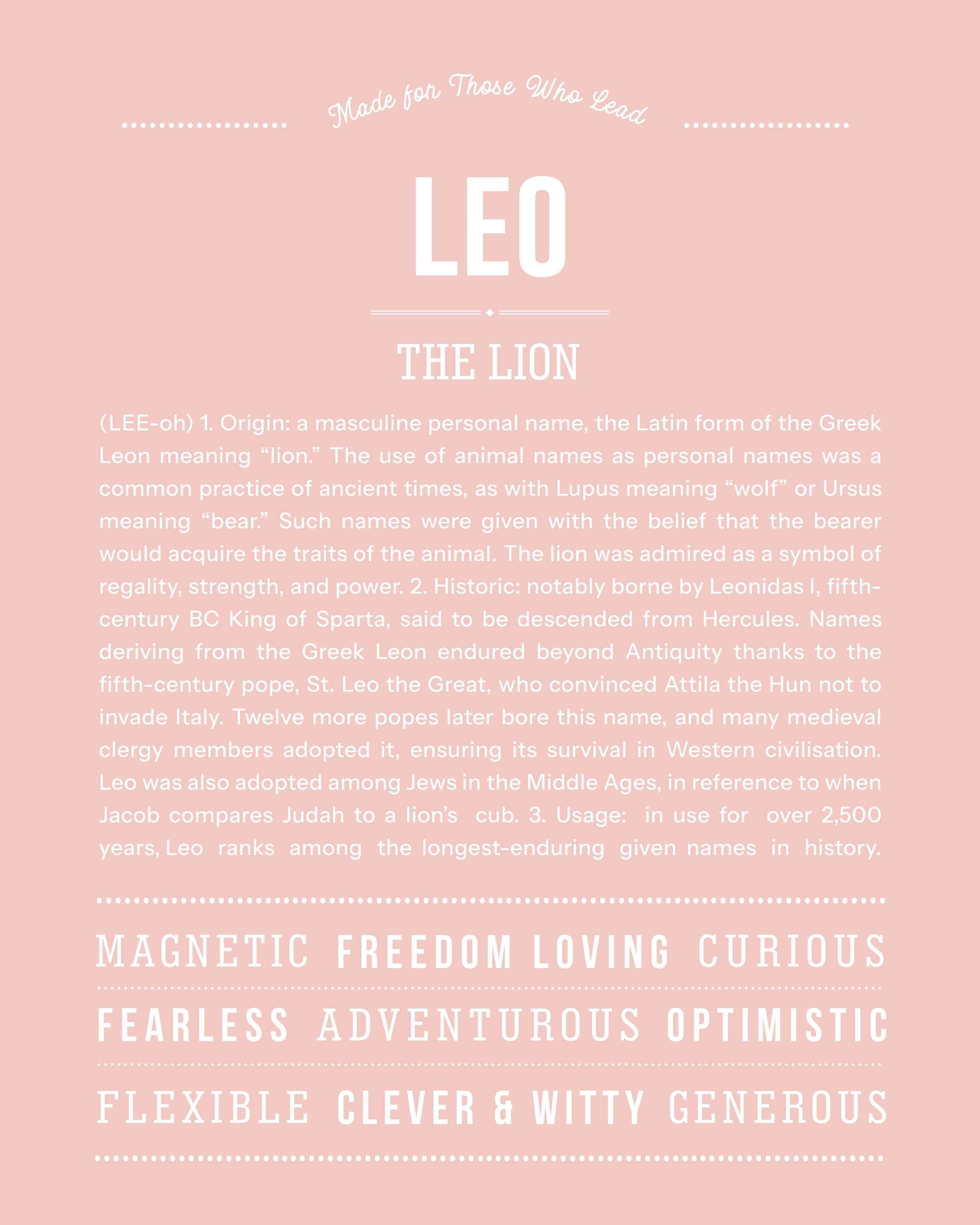 Leo | Personalised Name Meaning Print – Custom Name Art Gift