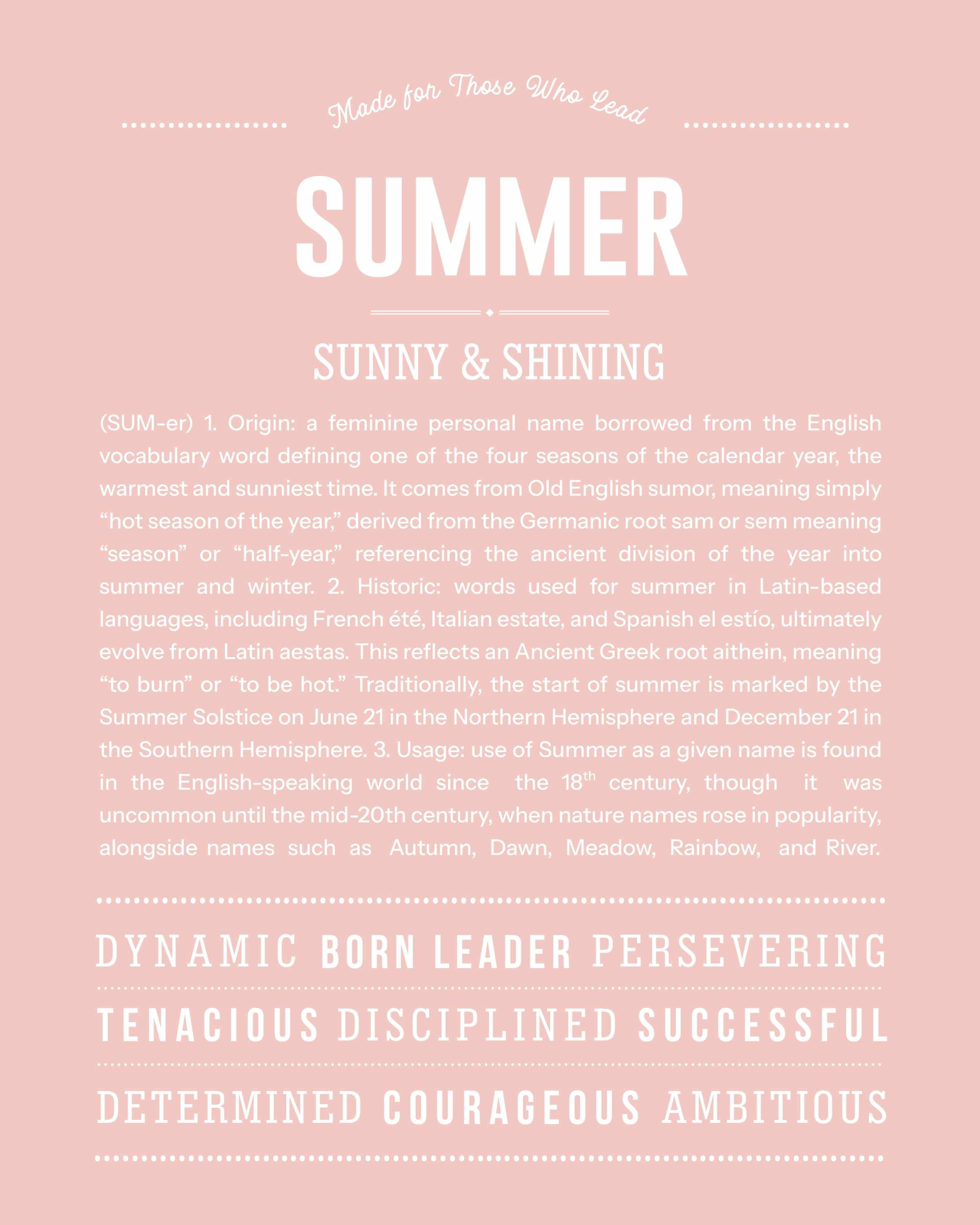 Summer | Personalised Name Meaning Print – Custom Name Art Gift