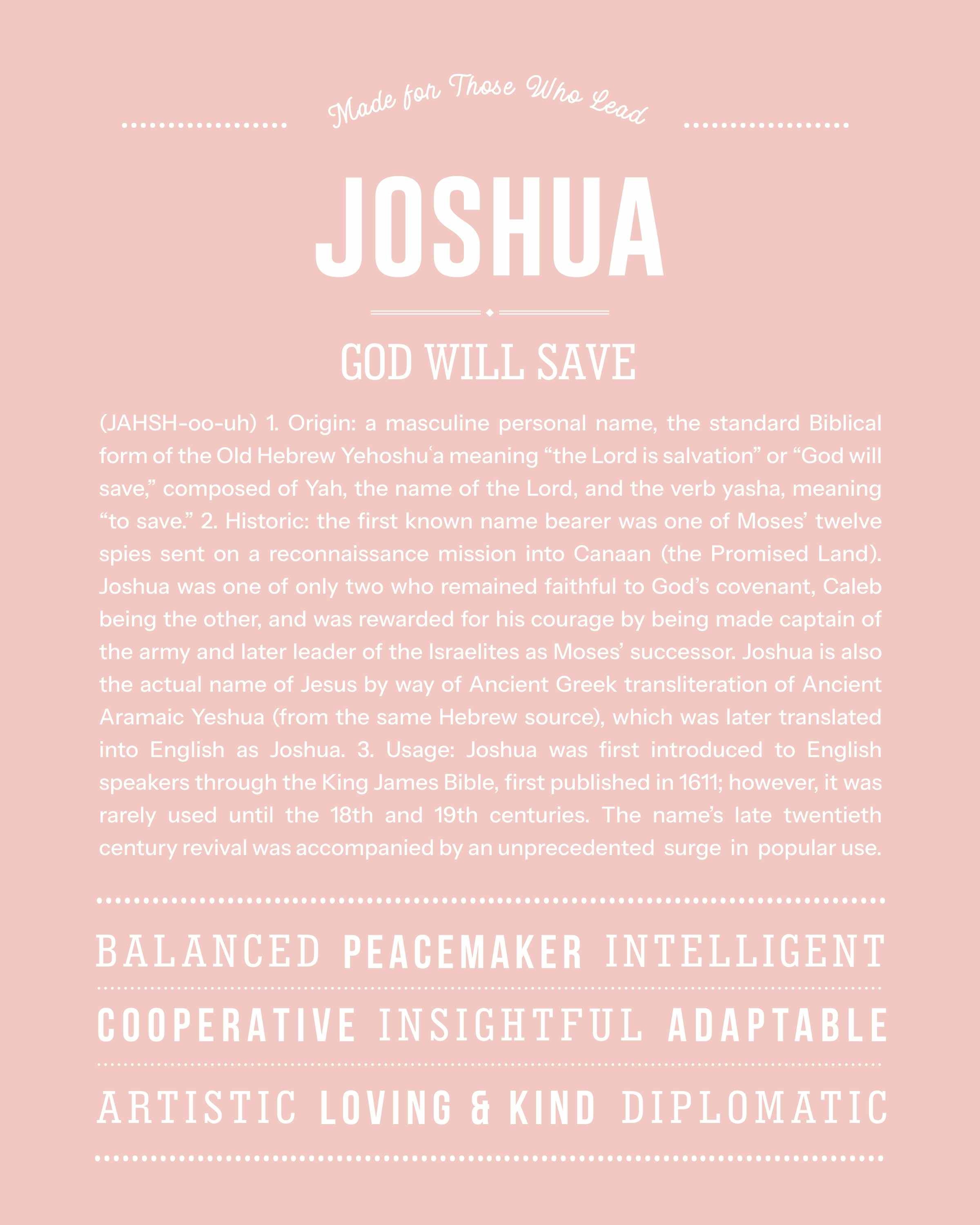 Joshua | Personalised Name Meaning Print – Custom Name Art Gift